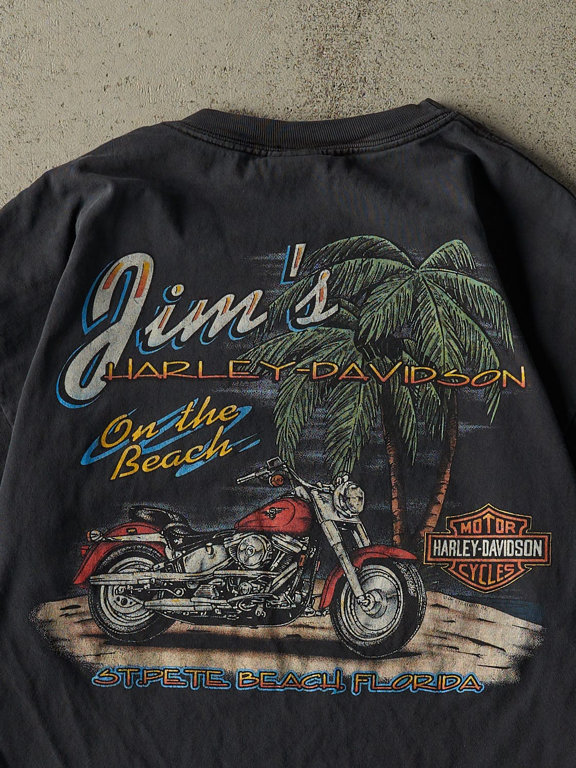 Vintage 90s Faded Black Harley Davidson St. Pete Beach Florida Pocket Tee (L) - Image 4