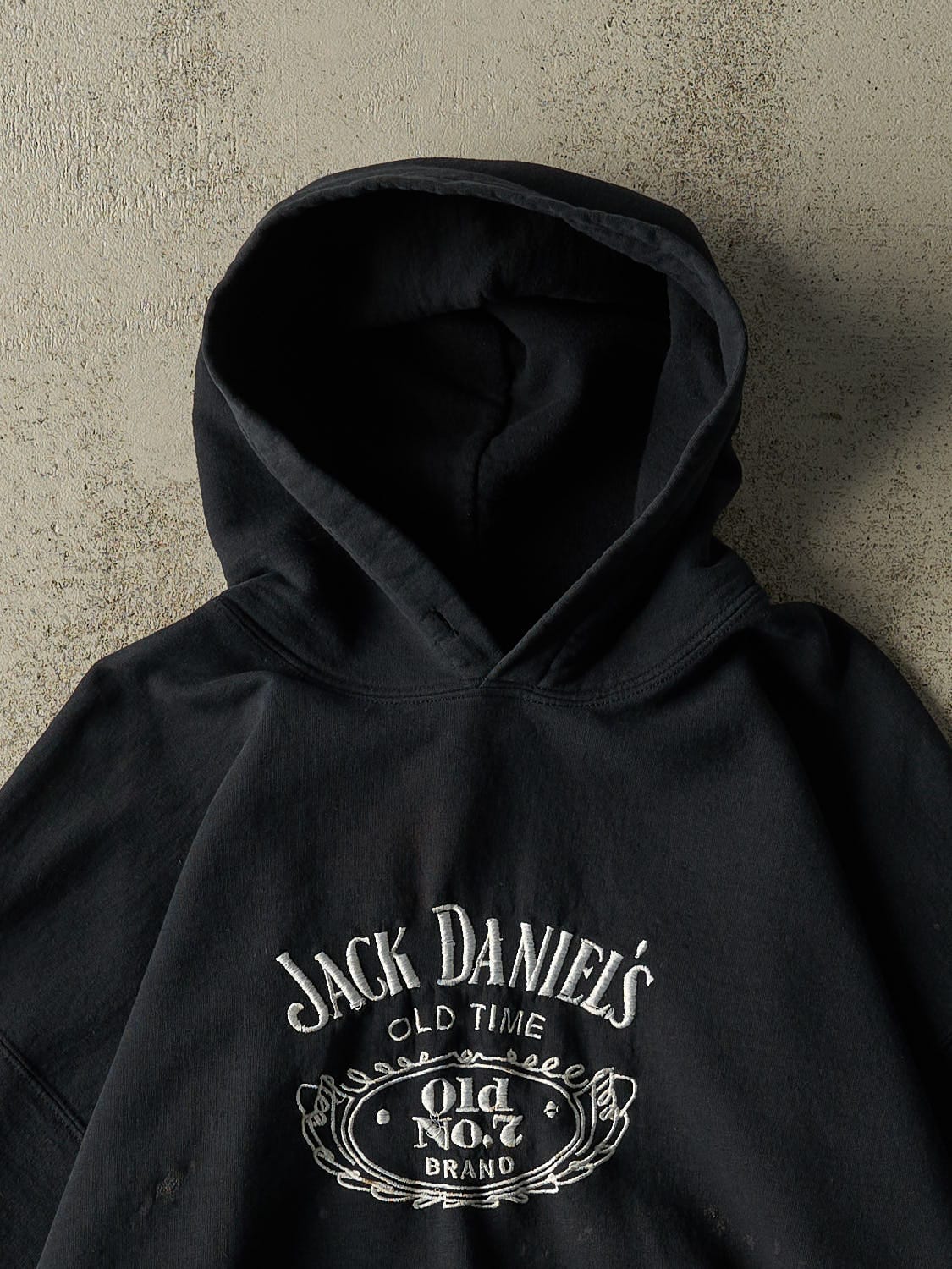 Vintage 90s Faded Black Jack Daniels Embroidered Hoodie (M) - Image 2