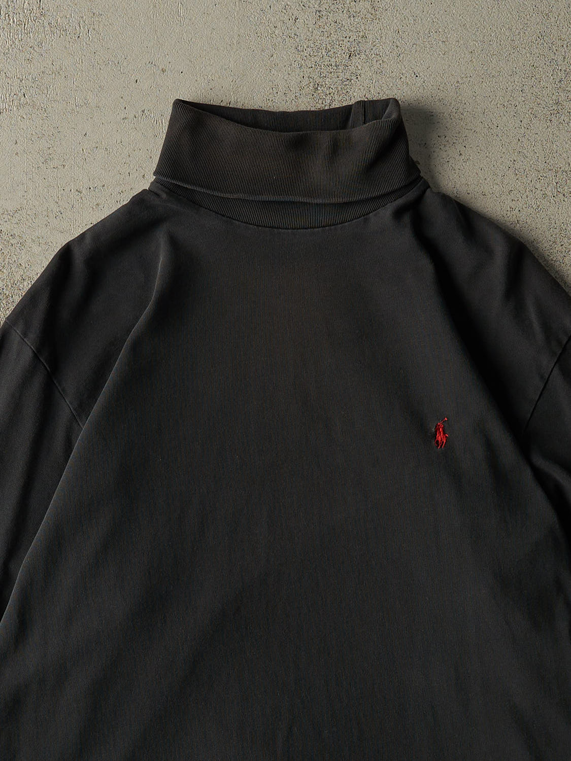 Vintage 90s Faded Black Polo Ralph Lauren Embroidered Logo Turtle Neck Long Sleeve (L/XL) - Image 2