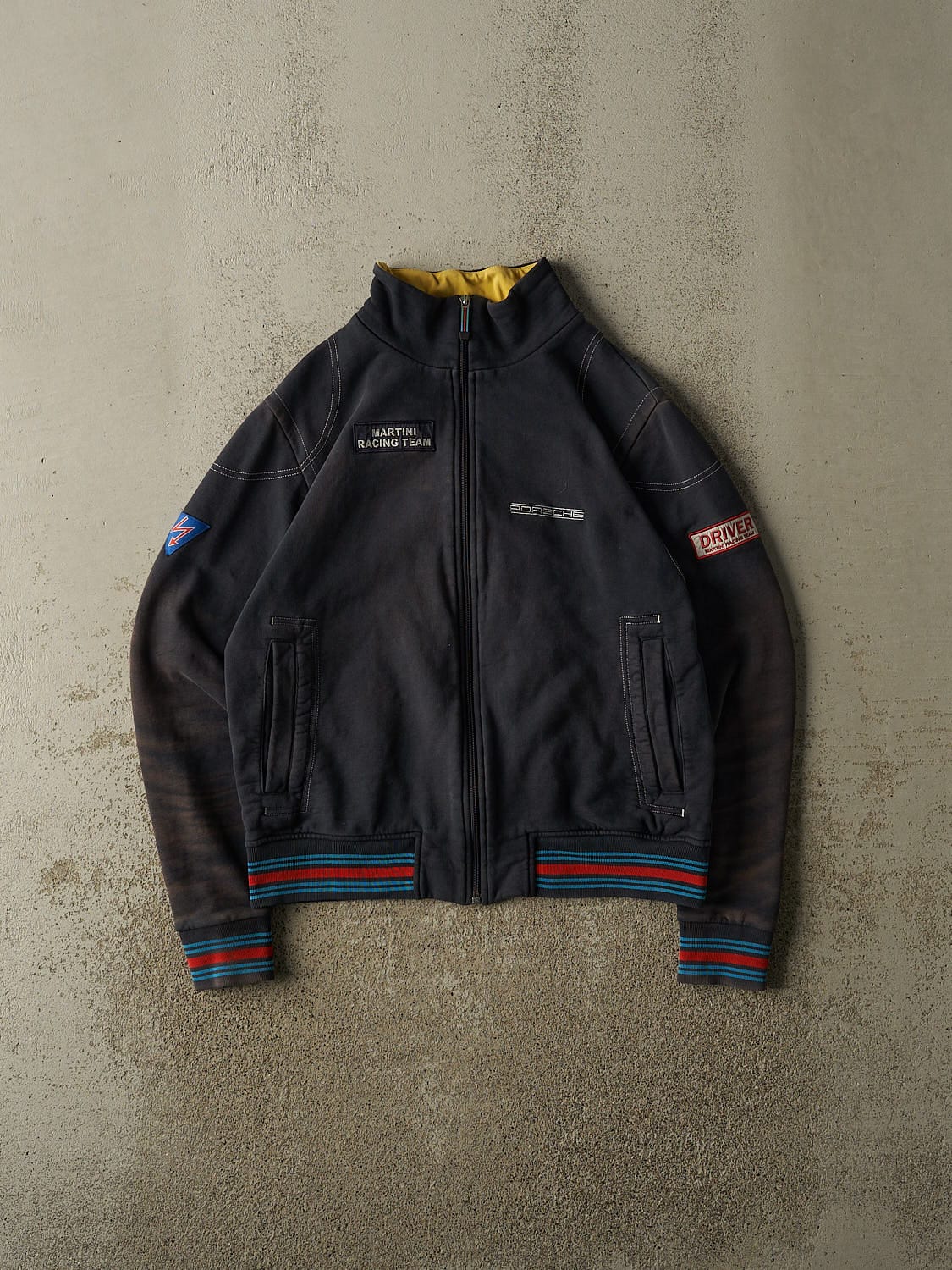 Vintage Y2K Navy Porsche Martini Racing Zip Up Sweater (S/M)