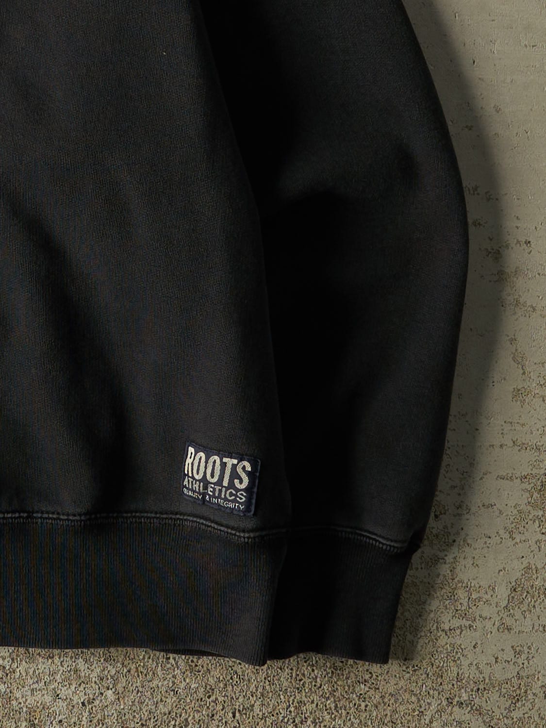 Vintage 90s Faded Black Roots Embroidered Quarter Zip Sweater (S/M) - Image 3