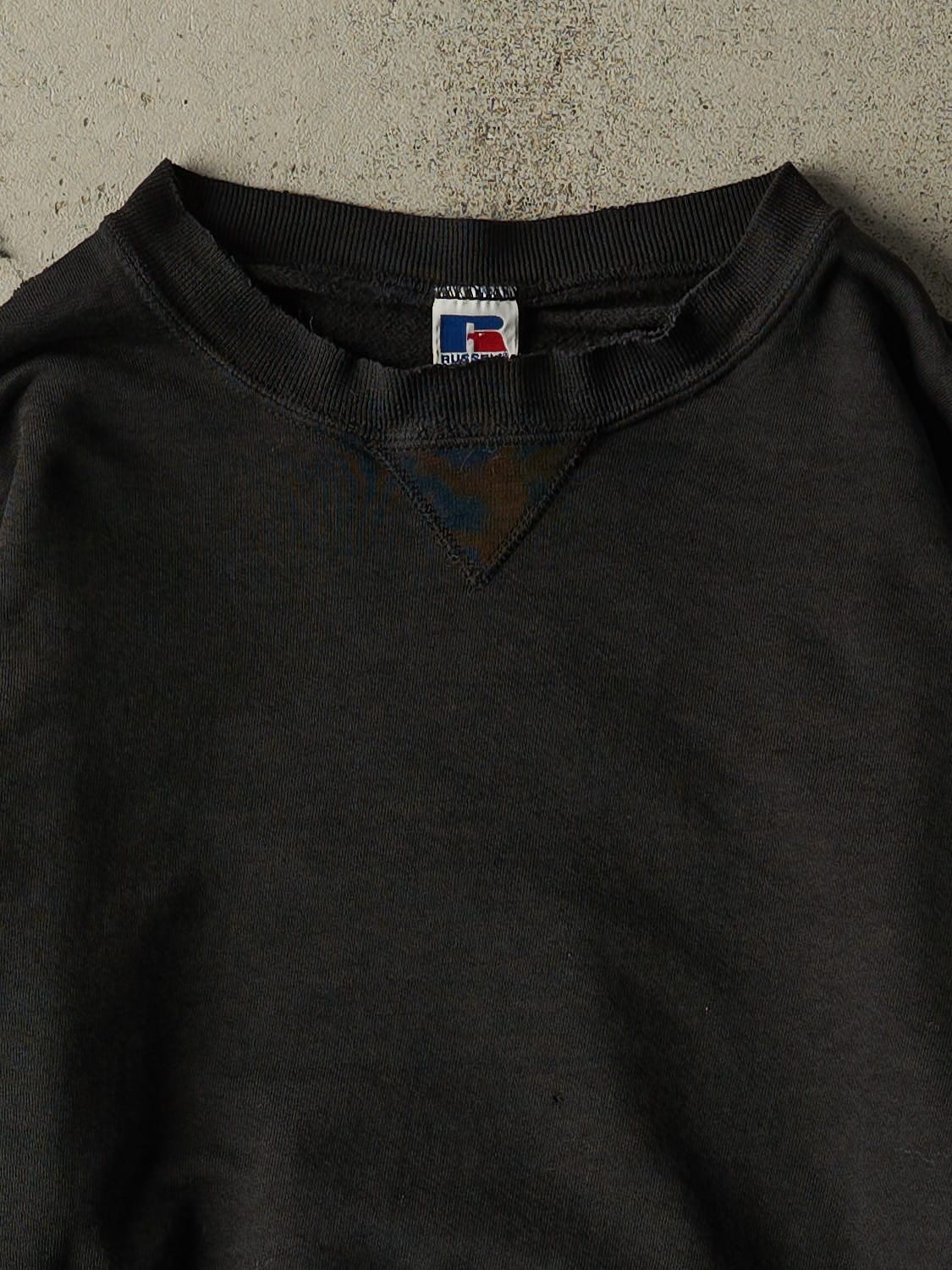 Vintage 90s Faded Black Russell Athletic Blank Crewneck (XL) - Image 2
