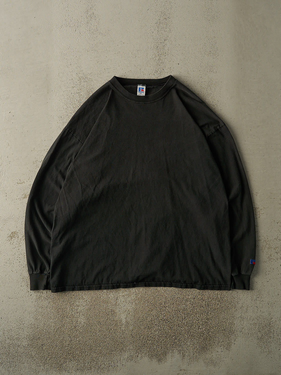 Vintage 90s Faded Black Russell Athletic Embroidered Long Sleeve (XL/XXL)