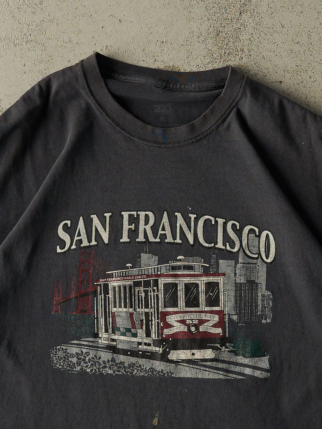 Vintage 90s Faded Charcoal Grey San Francisco Tee (L/XL) - Image 2