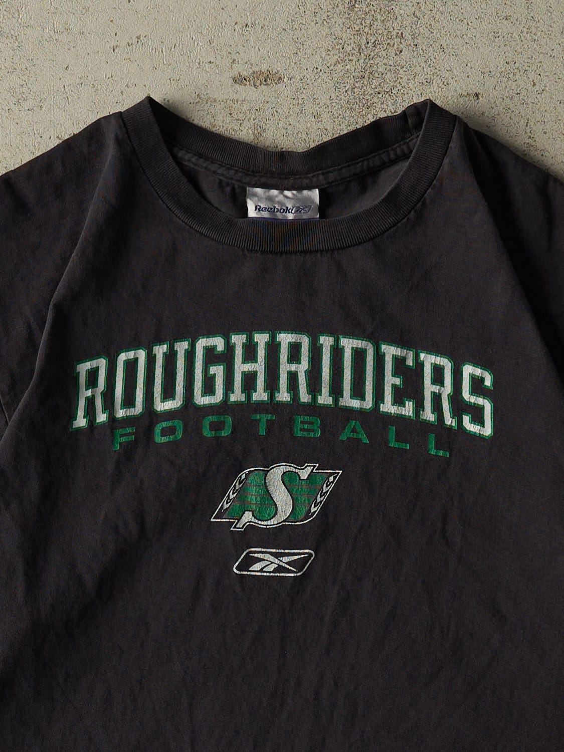 Vintage 90s Faded Black Saskatchewan Rough Riders Tee (M/L) - Image 2