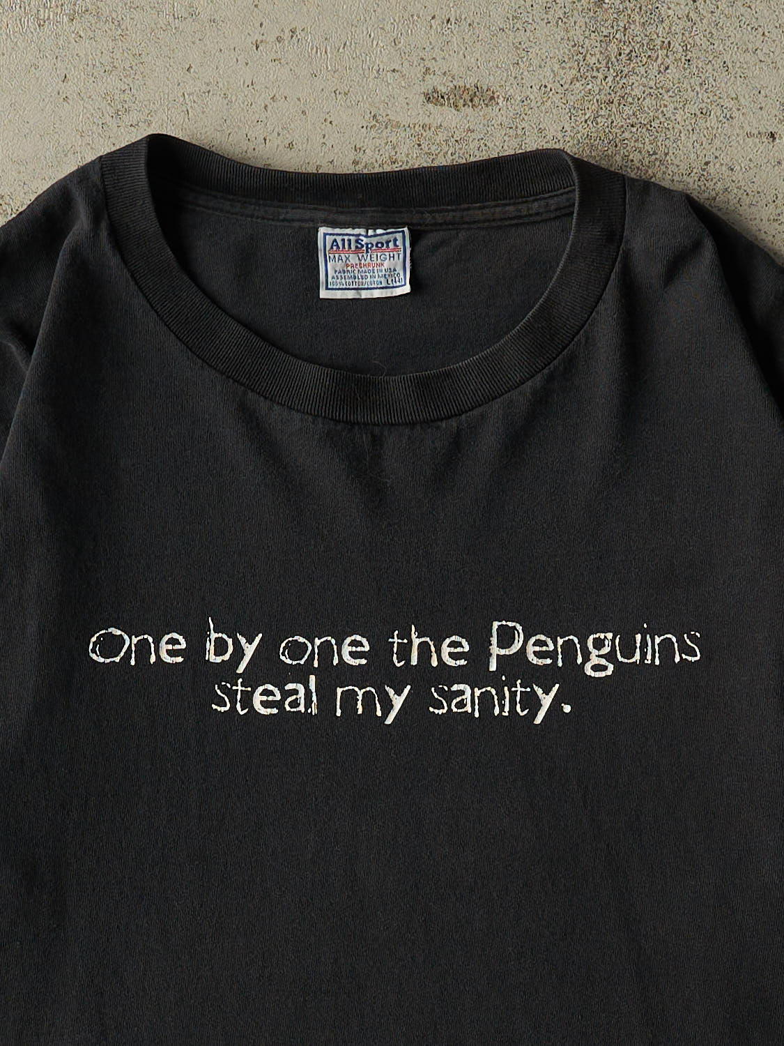 Vintage 90s Faded Black "The Penguins Steal My Sanity" Tee (L) - Image 2