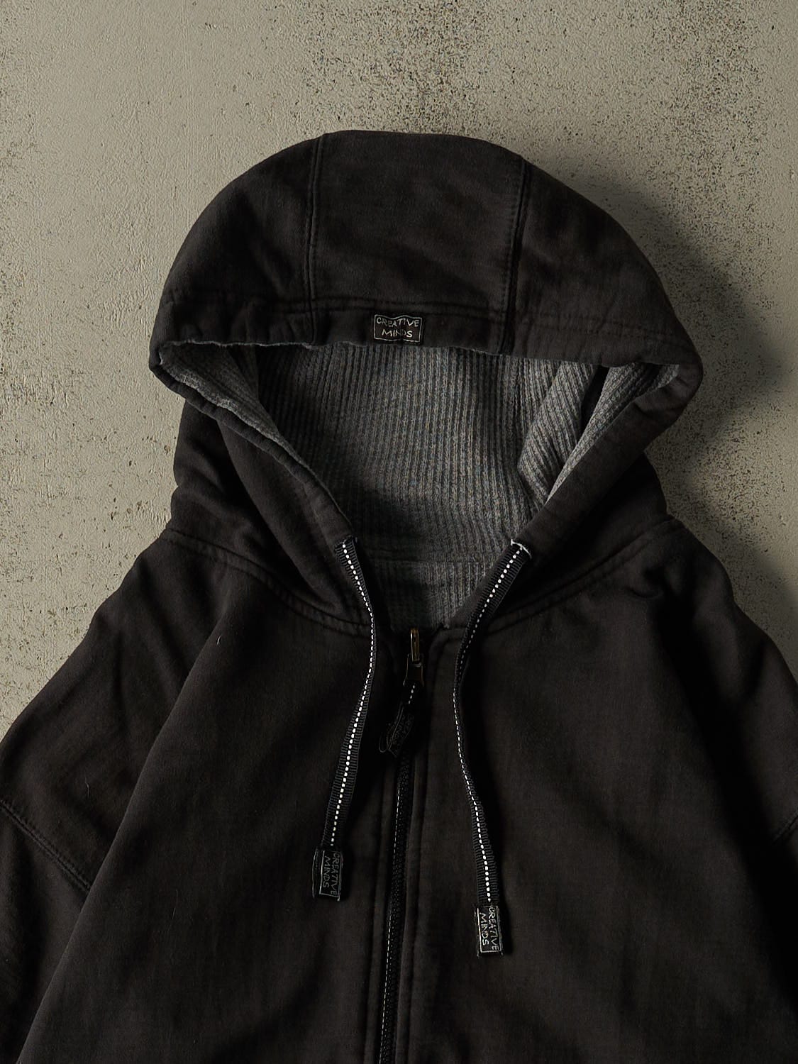 Vintage 90s Faded Black Thermal Lined Zip Up Reversible Hoodie (L/XL) - Image 4