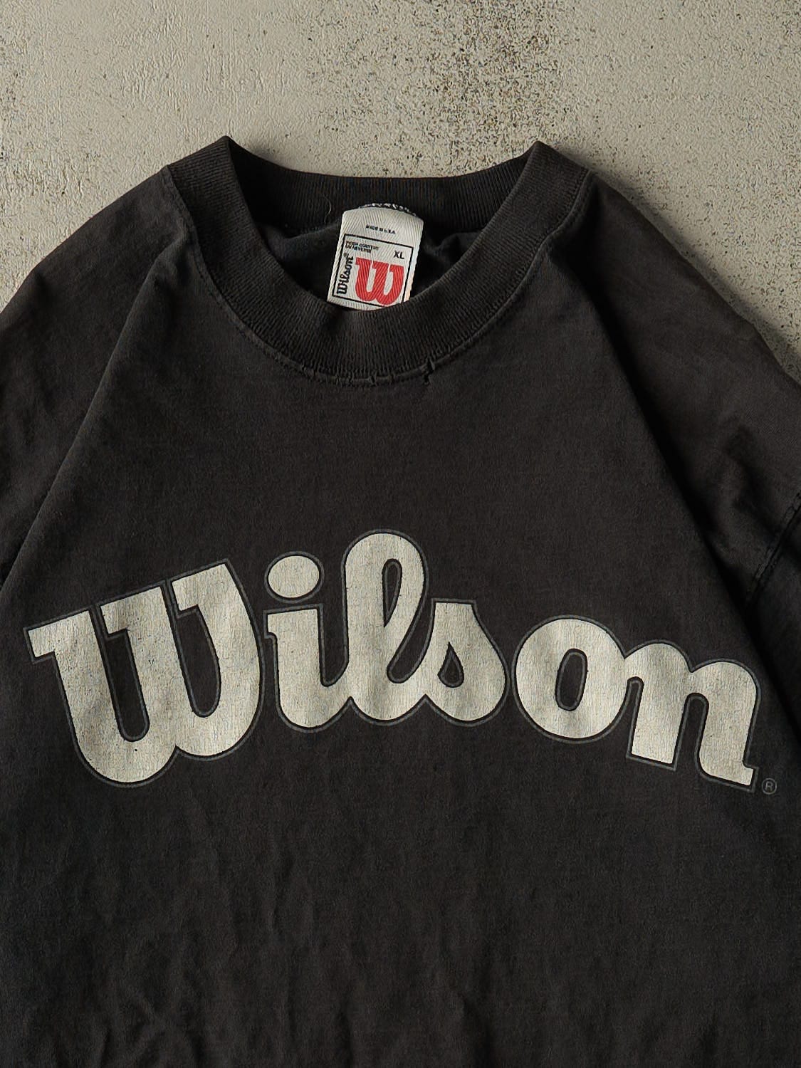 Vintage 90s Faded Black Wilson Logo Tee (XL/XXL) - Image 2