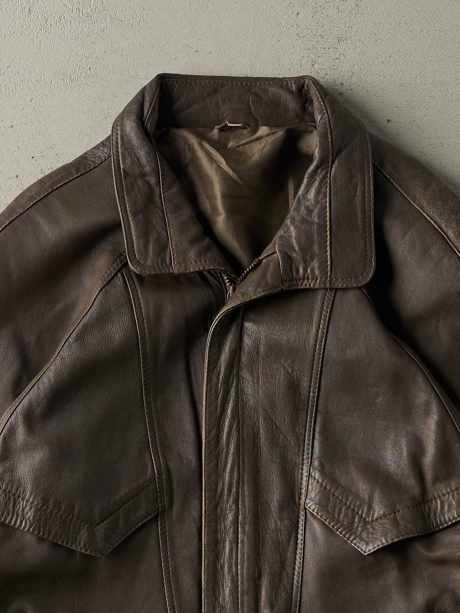 Vintage 90s Faded Brown Leather Jacket (L) - Image 3