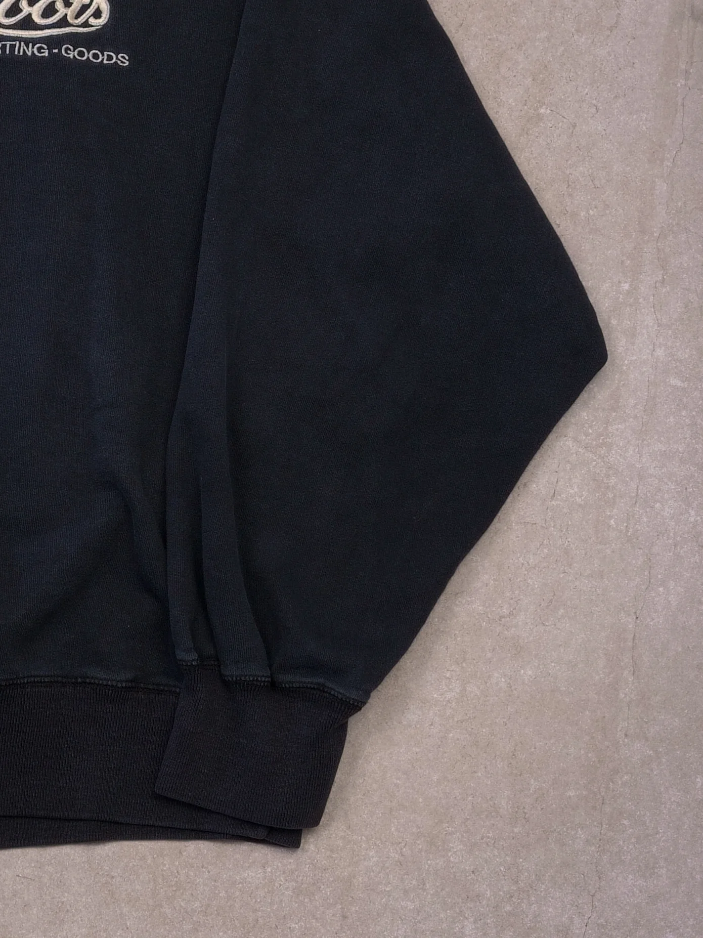 Vintage 90s Faded Navy Roots Sporting Goods Collared 1/4 Crewneck (XL) - Image 3
