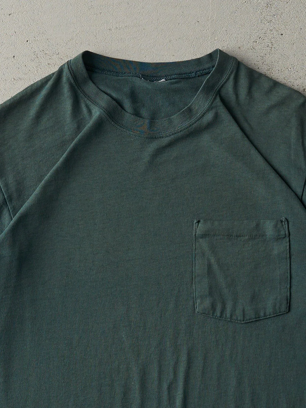 Vintage 90s Forest Green Blank Pocket Tee (S/M) - Image 2