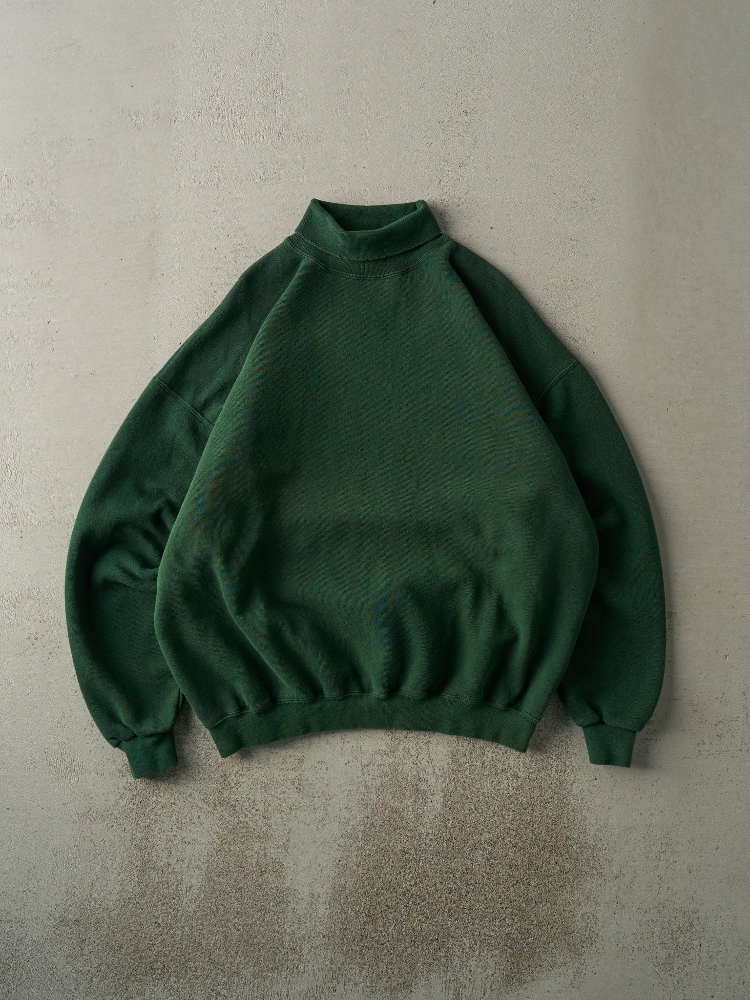 Vintage 90s Forest Green Blank Boxy Turtleneck Sweater (XL)