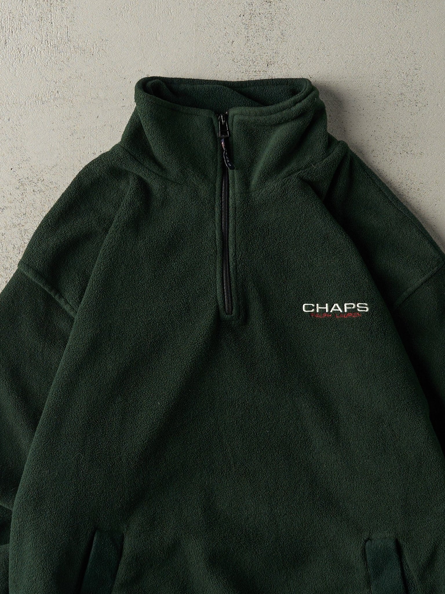 Vintage 90s Forest Green Chaps Ralph Lauren Quarter Zip Fleece (L) - Image 3