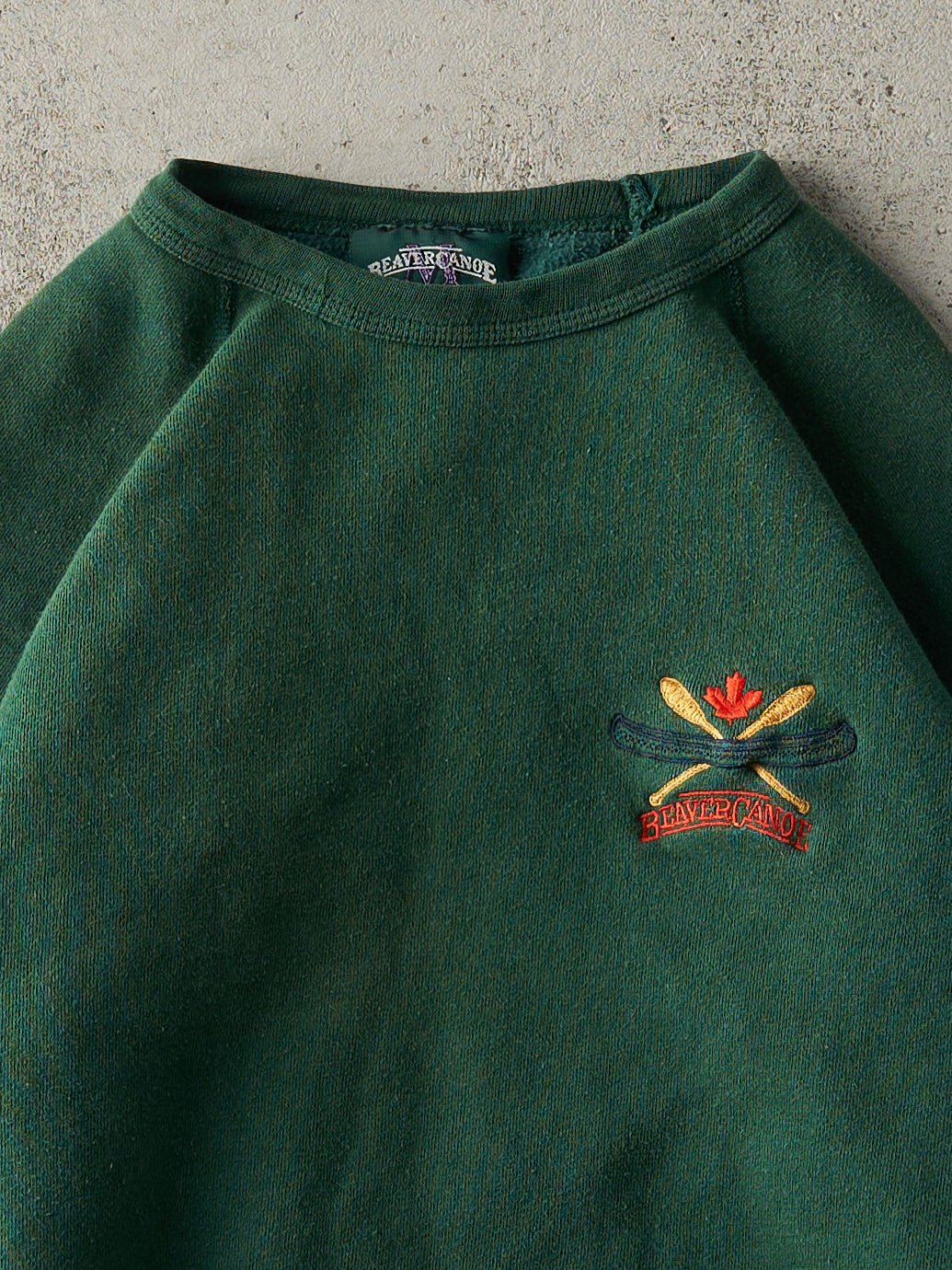 Vintage 80s Forest Green Embroidered Beaver Canoe Crewneck (S/M) - Image 2