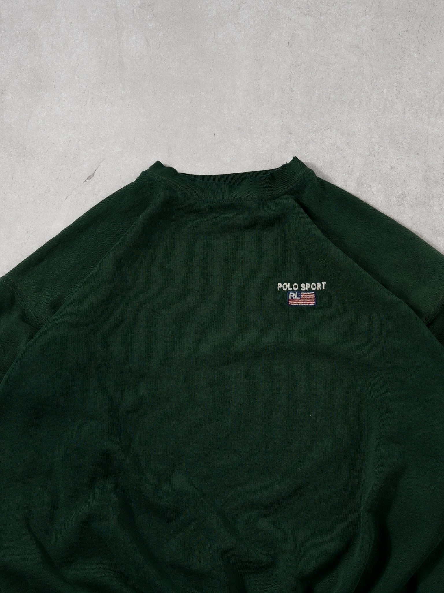 Vintage 90s Forest Green Polo Sports USA Crewneck (L) - Image 2