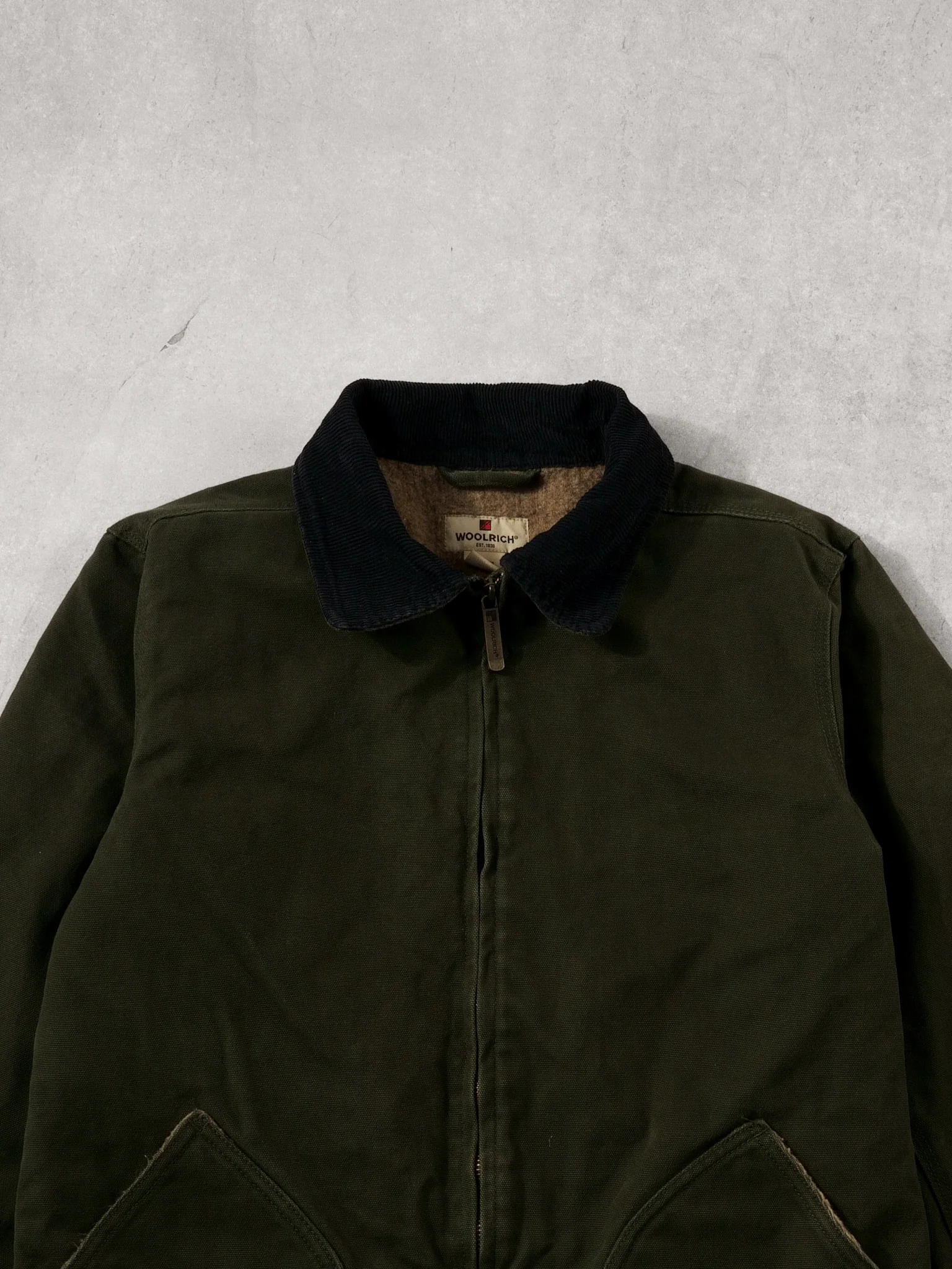 Vintage Forest Green Woolrich Wool Lined Collared Jacket (M) - Image 2