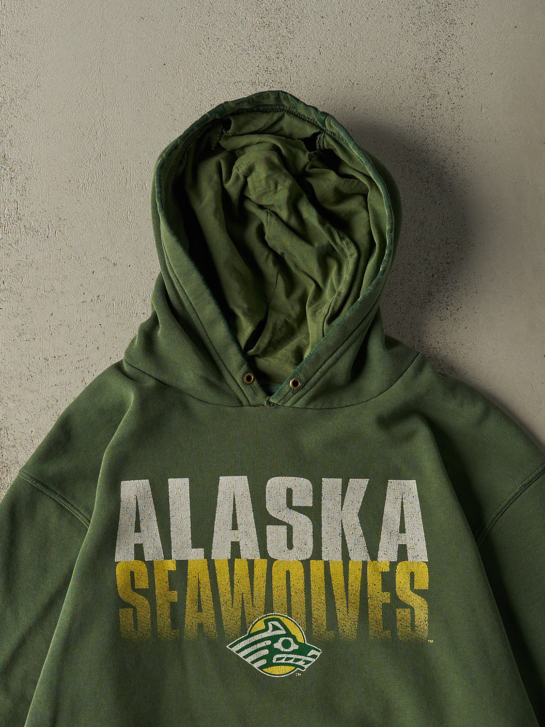 Vintage 90s Green Alaska Seawolves Hoodie (XL) - Image 2