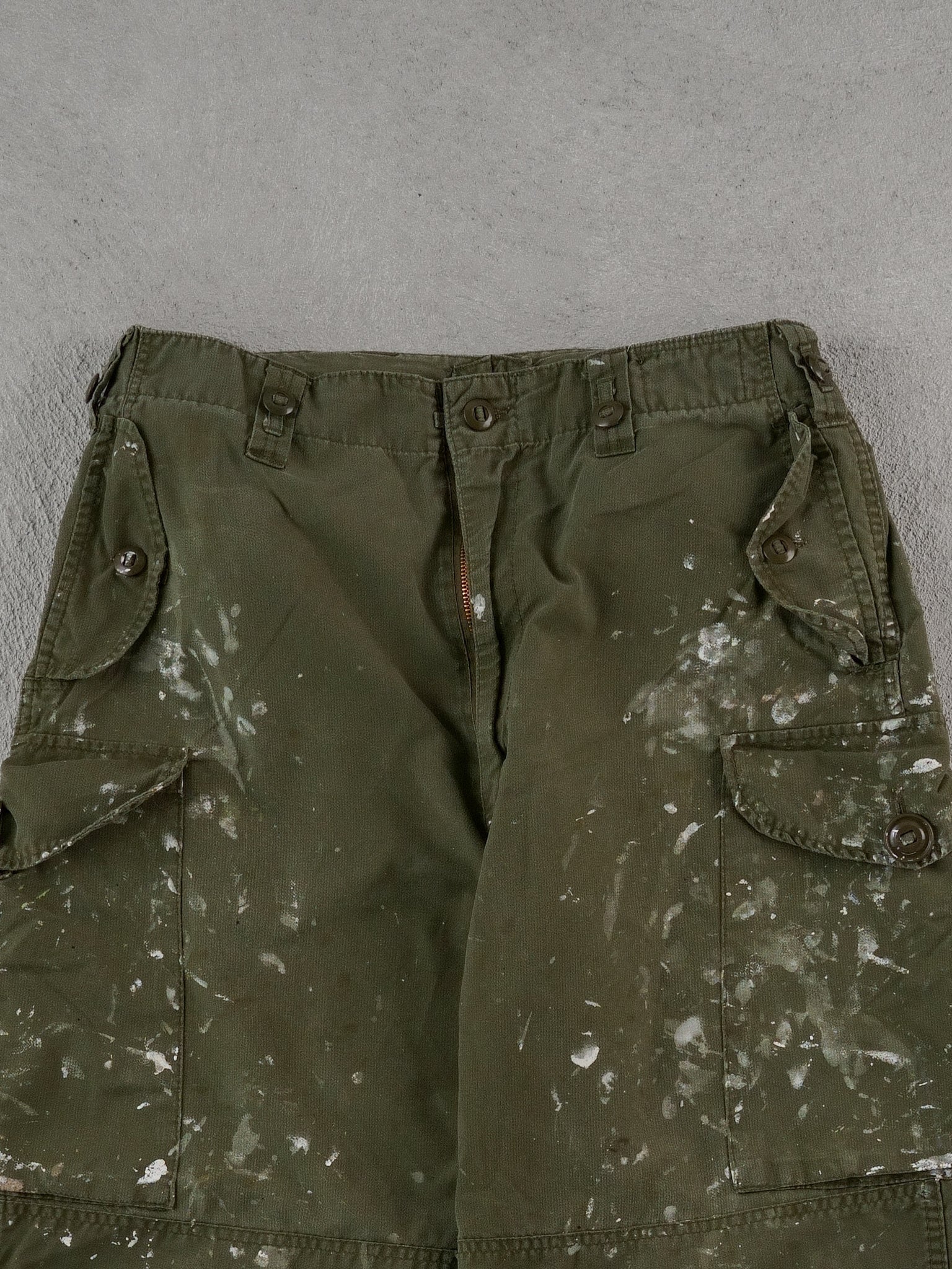 Vintage 90s Green Army Parachute Paint Splatter Pants (34x30) - Image 3