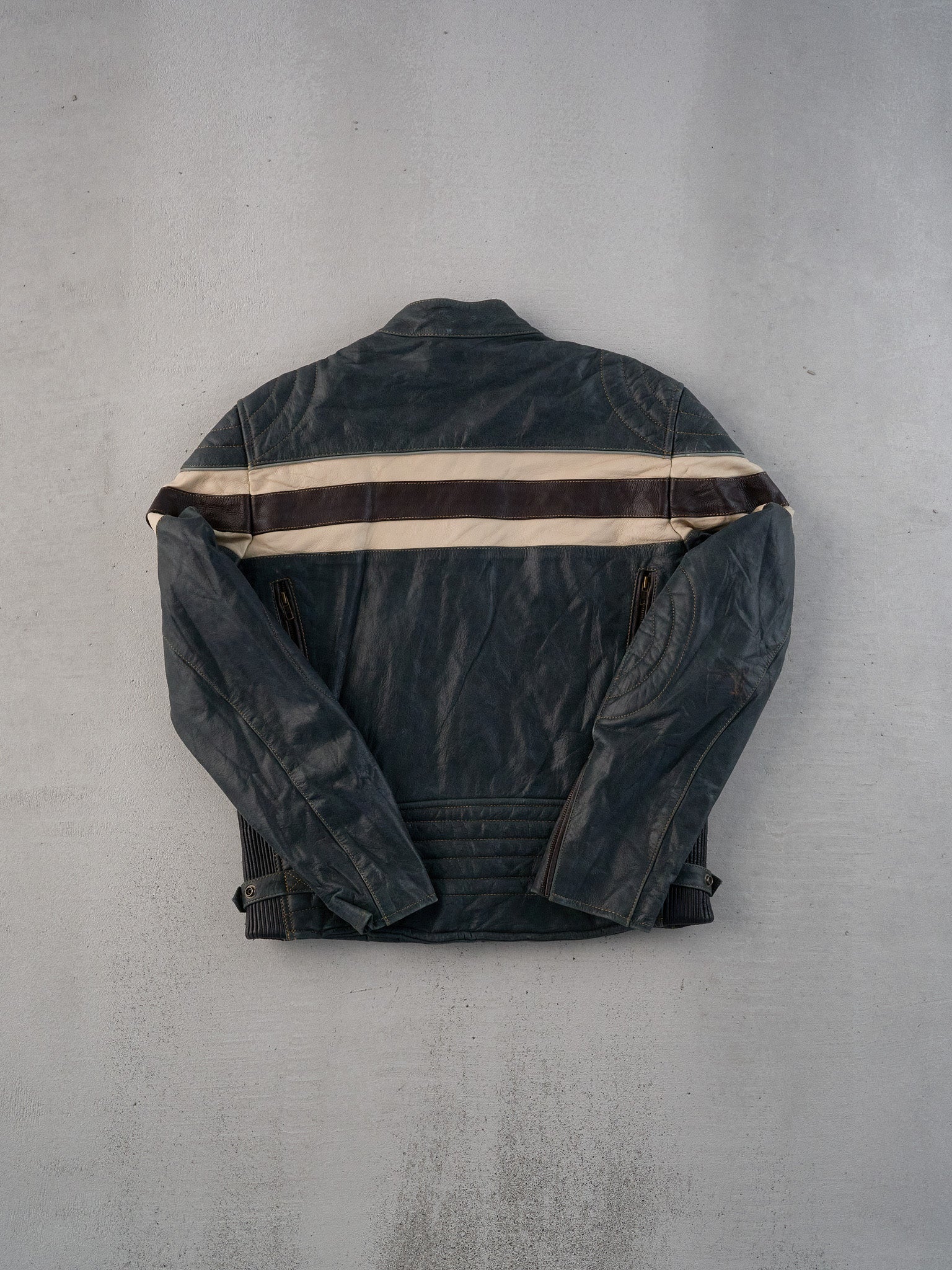 Vintage 90s Green, Black and White Motorcycle Biker Leather Jacket-M - Image 2