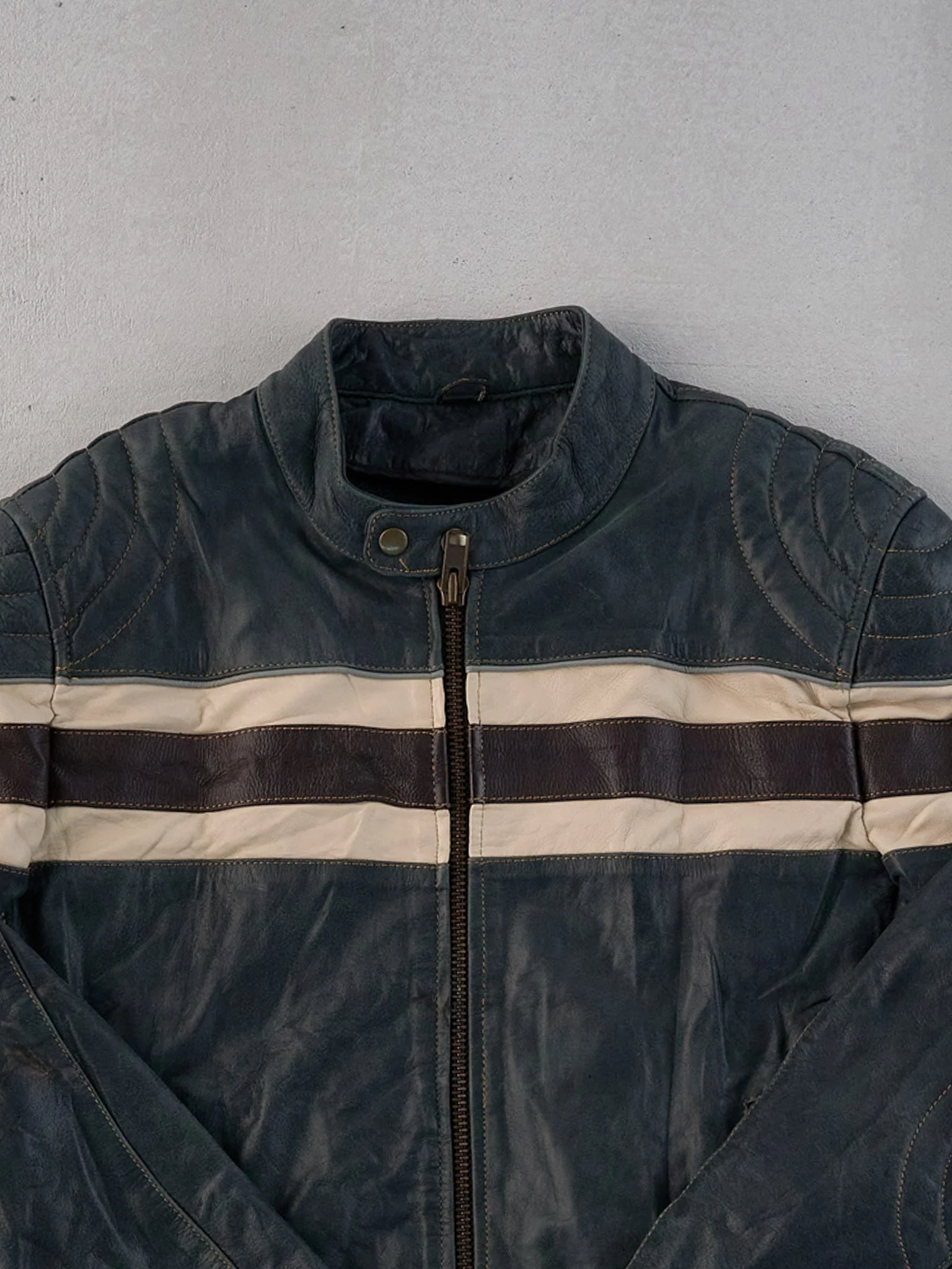 Vintage 90s Green, Black and White Motorcycle Biker Leather Jacket-M - Image 3
