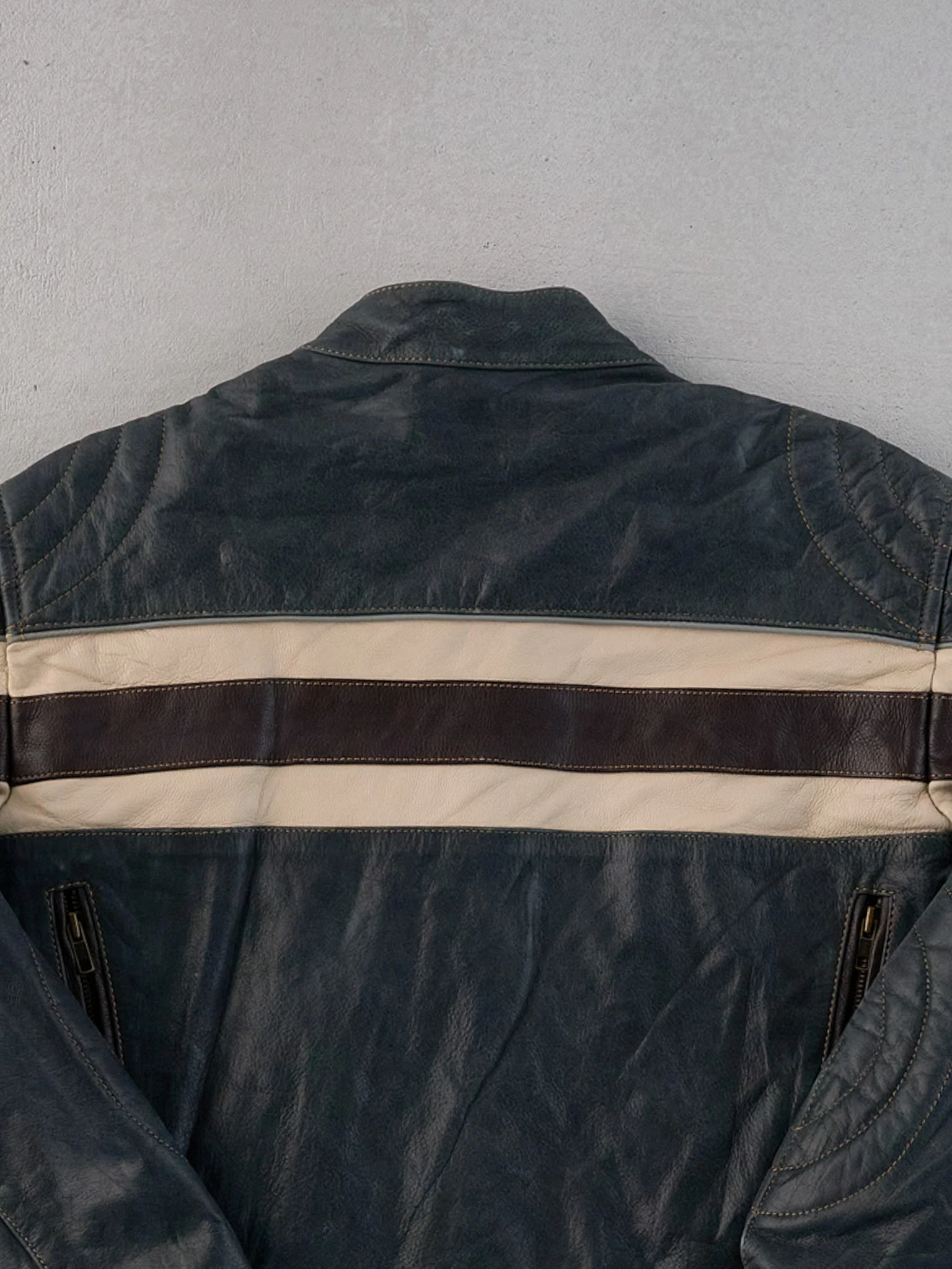 Vintage 90s Green, Black and White Motorcycle Biker Leather Jacket-M - Image 4