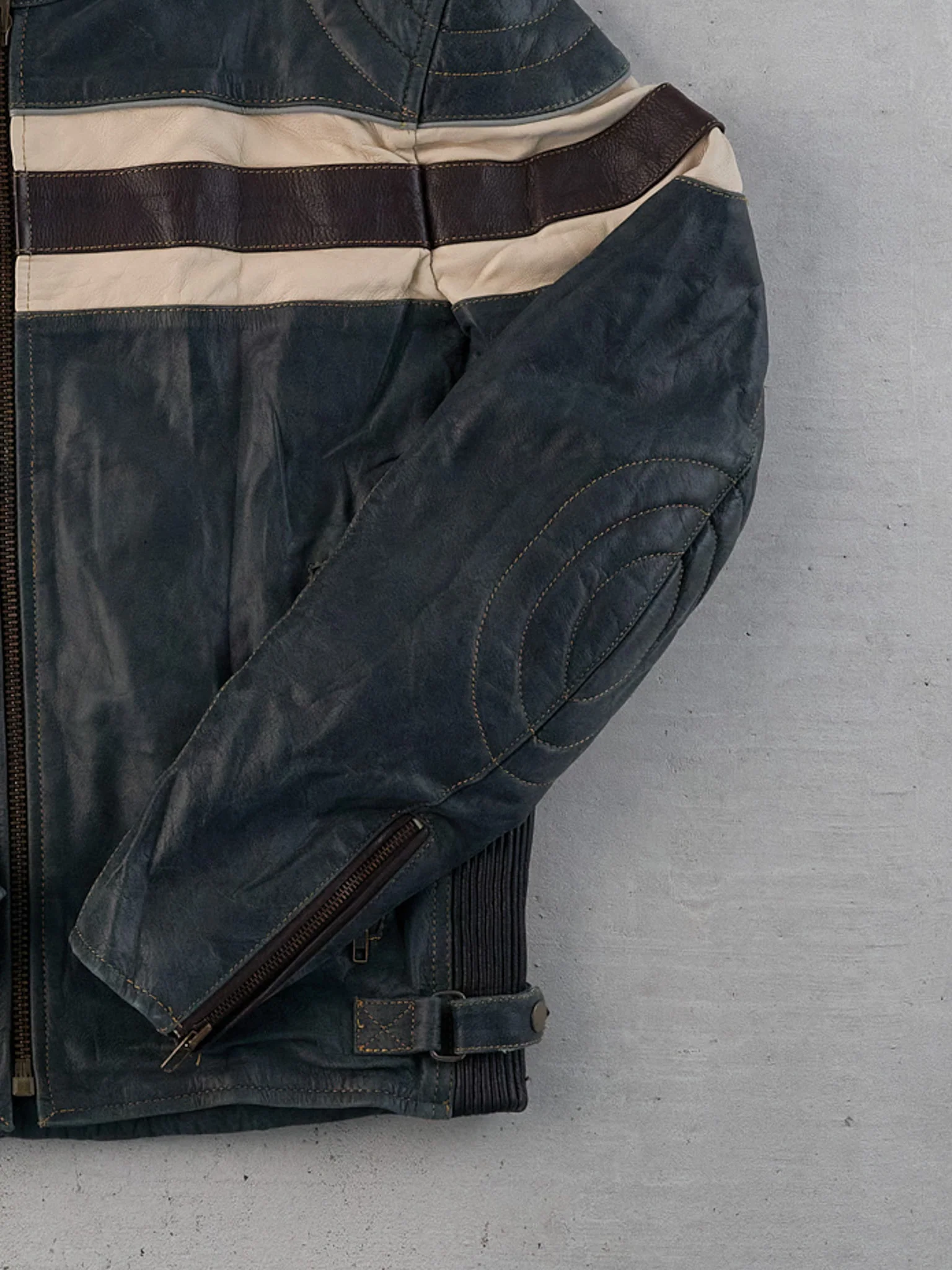 Vintage 90s Green, Black and White Motorcycle Biker Leather Jacket-M - Image 5
