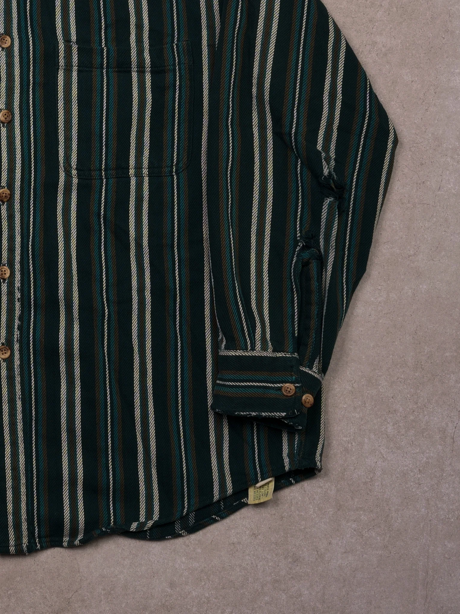 Vintage 90s Green, Brown, and White Stripe Collared Button Up (M/L) - Image 3