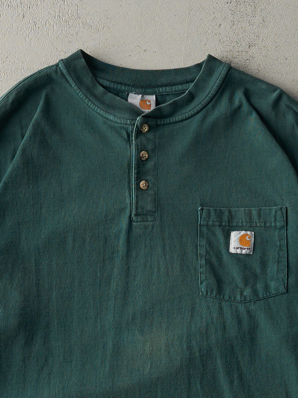 Vintage 90s Green Carhartt Quarter Button Pocket Long Sleeve (XL) - Image 2