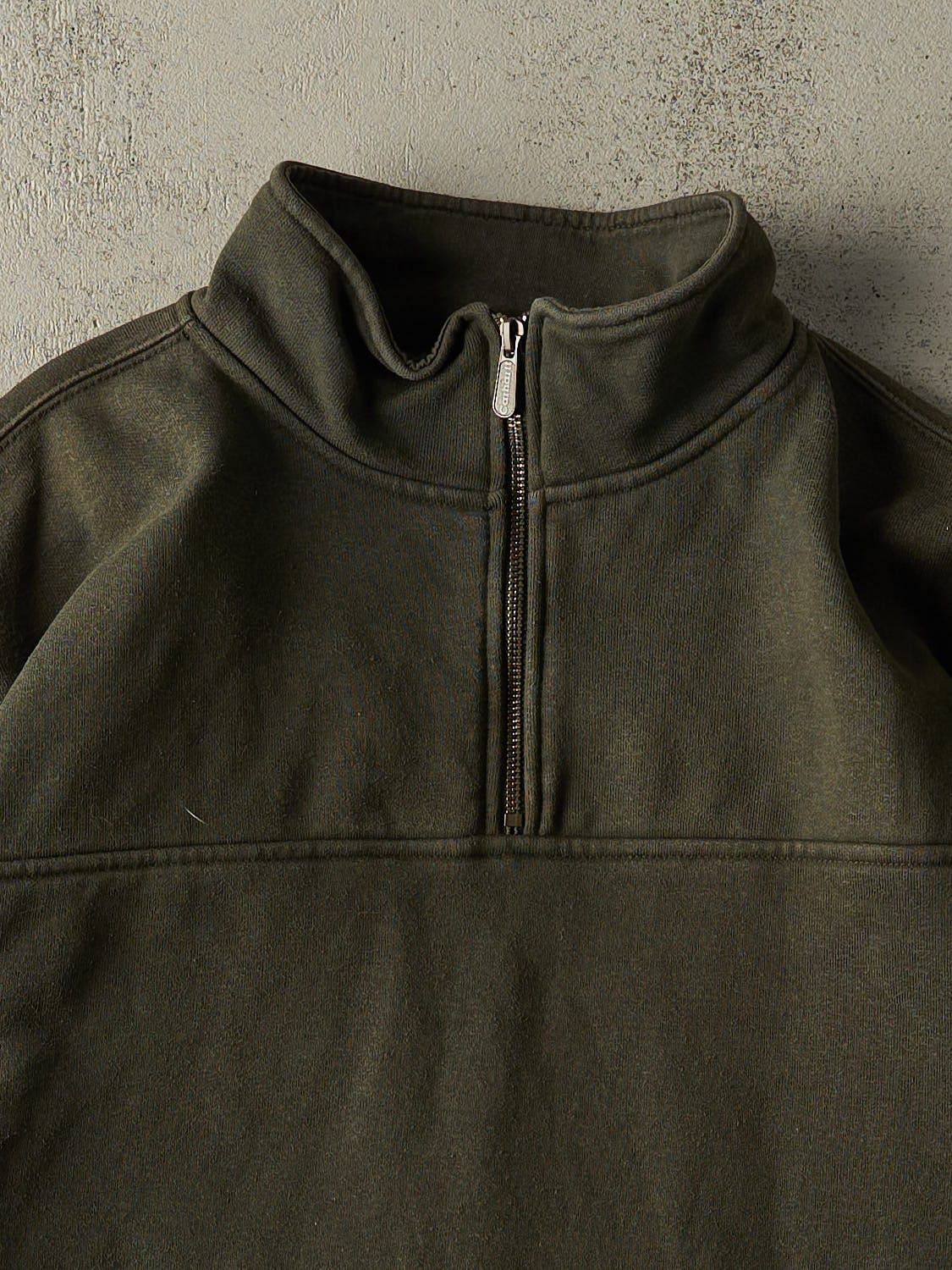 Vintage 90s Green Carhartt Quarter Zip Sweater (L/XL) - Image 2