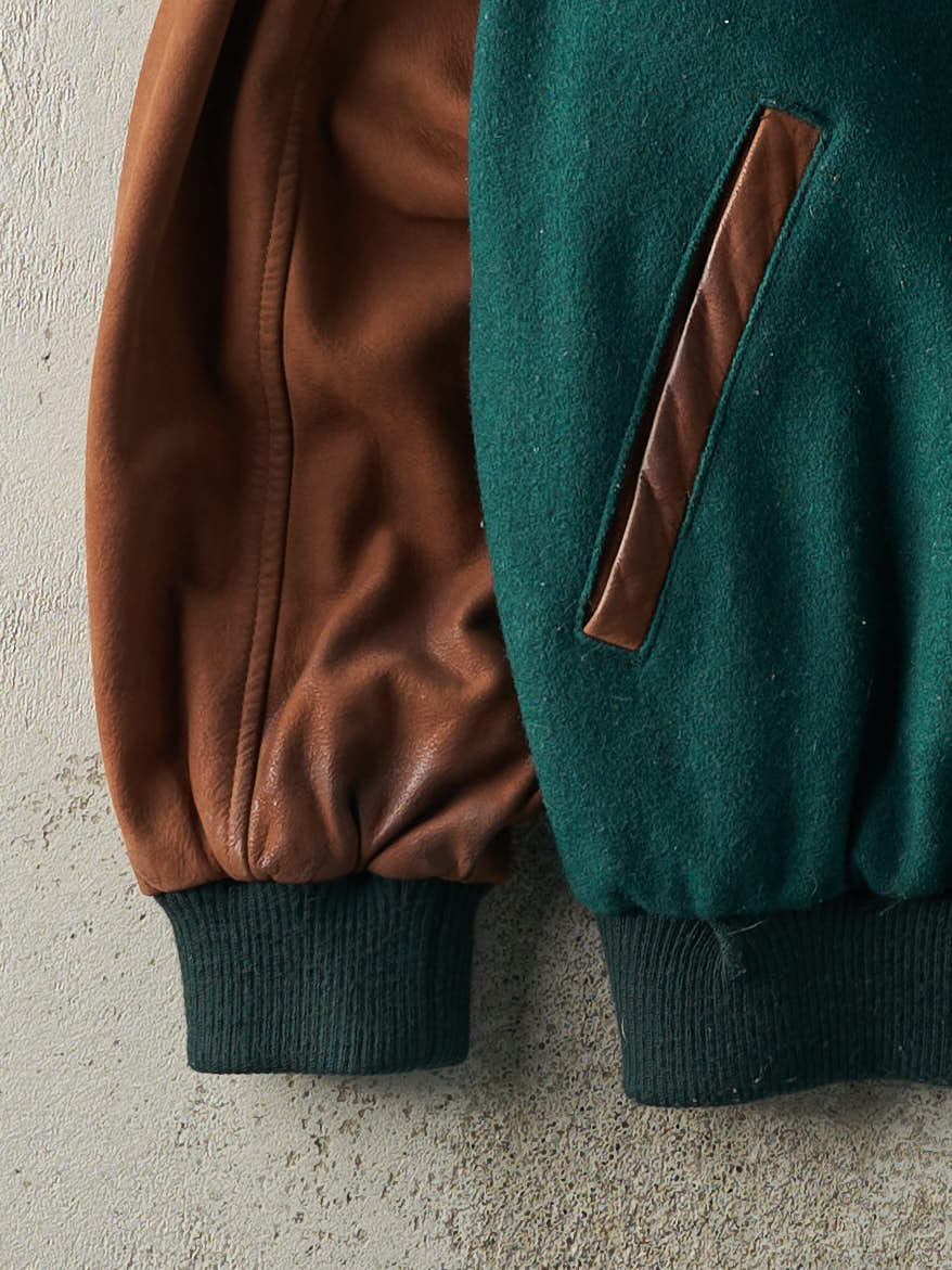 Vintage 90s Green Embroidered ITW Construction Varsity Jacket (L) - Image 3