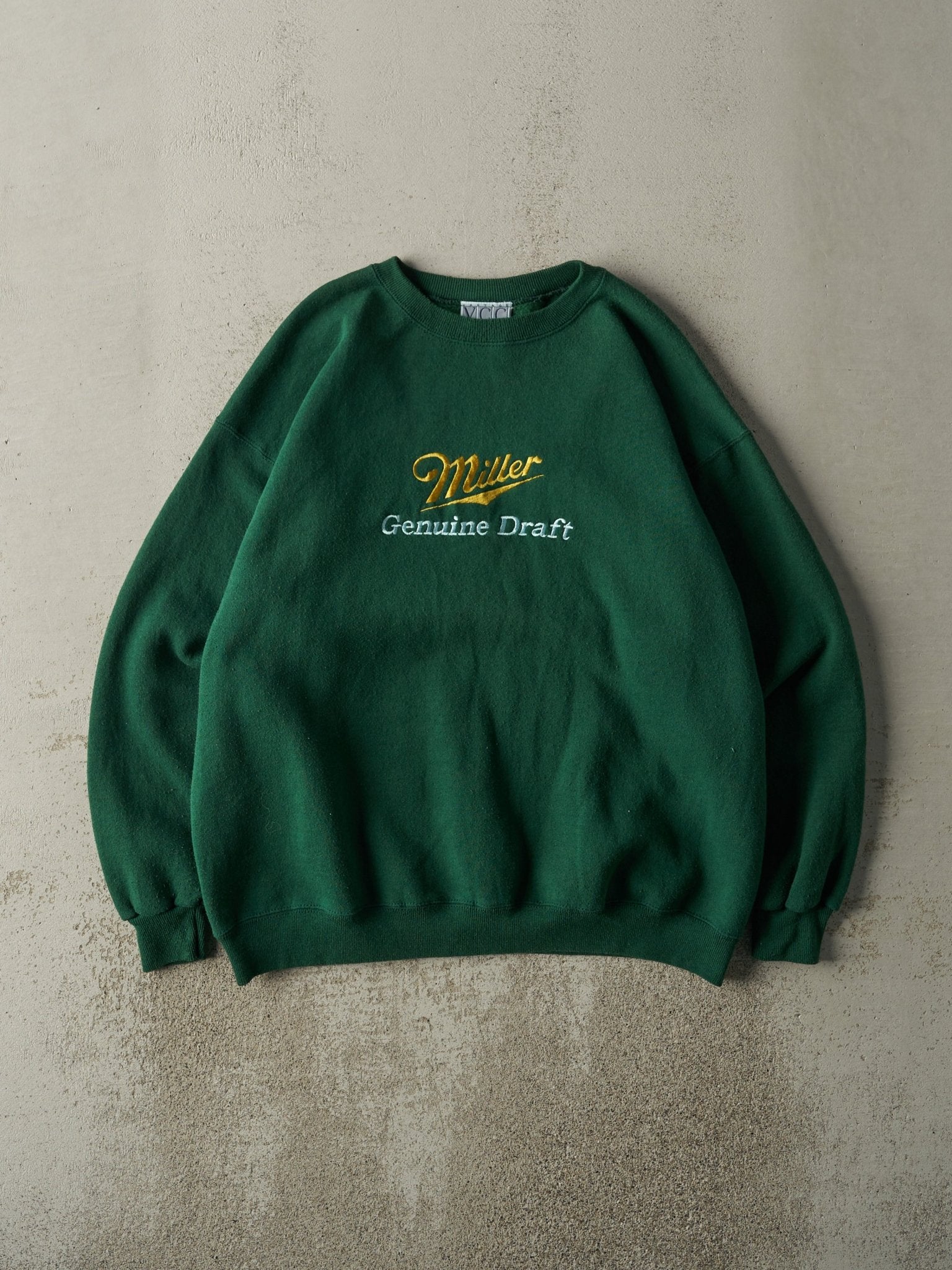 Vintage 90s Green Embroidered Miller Genuine Draft Crewneck (L/XL)