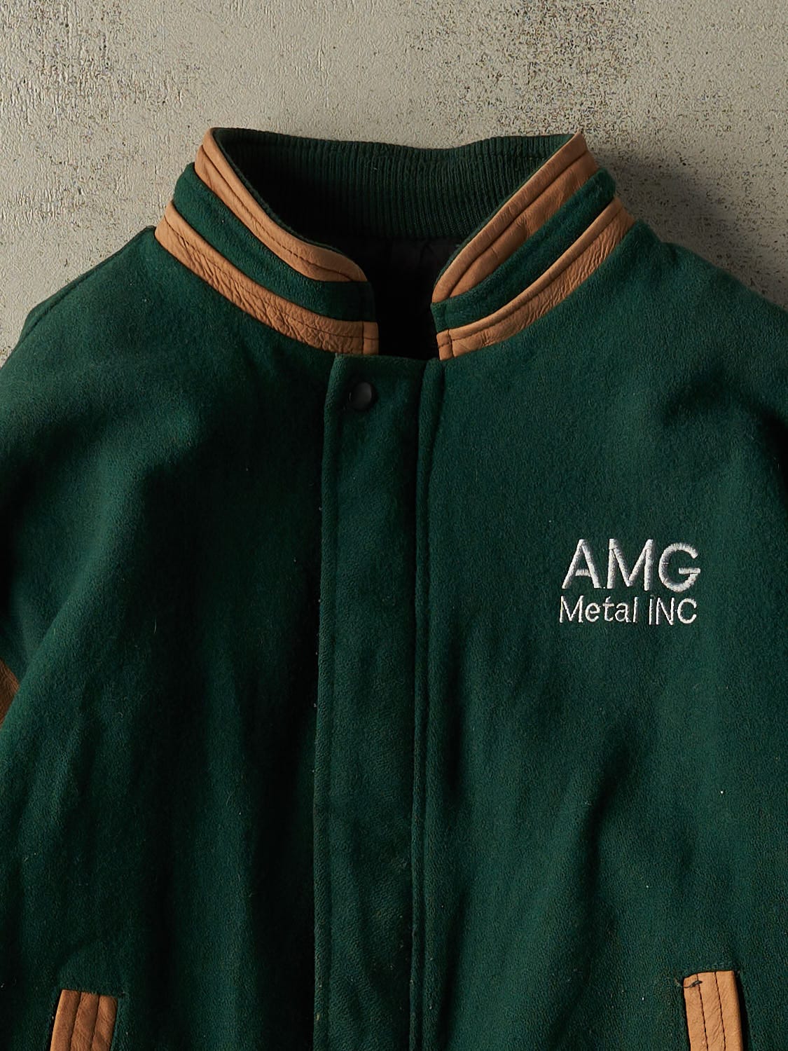 Vintage 90s Green Embroidered Varsity Jacket (L/XL) - Image 2