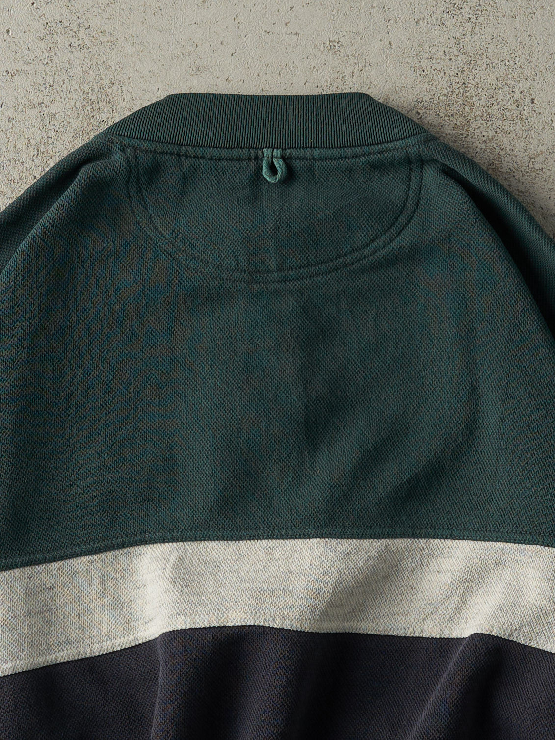Vintage 90s Green, Grey & Navy Quarter Button Boxy Pullover (L/XL) - Image 4