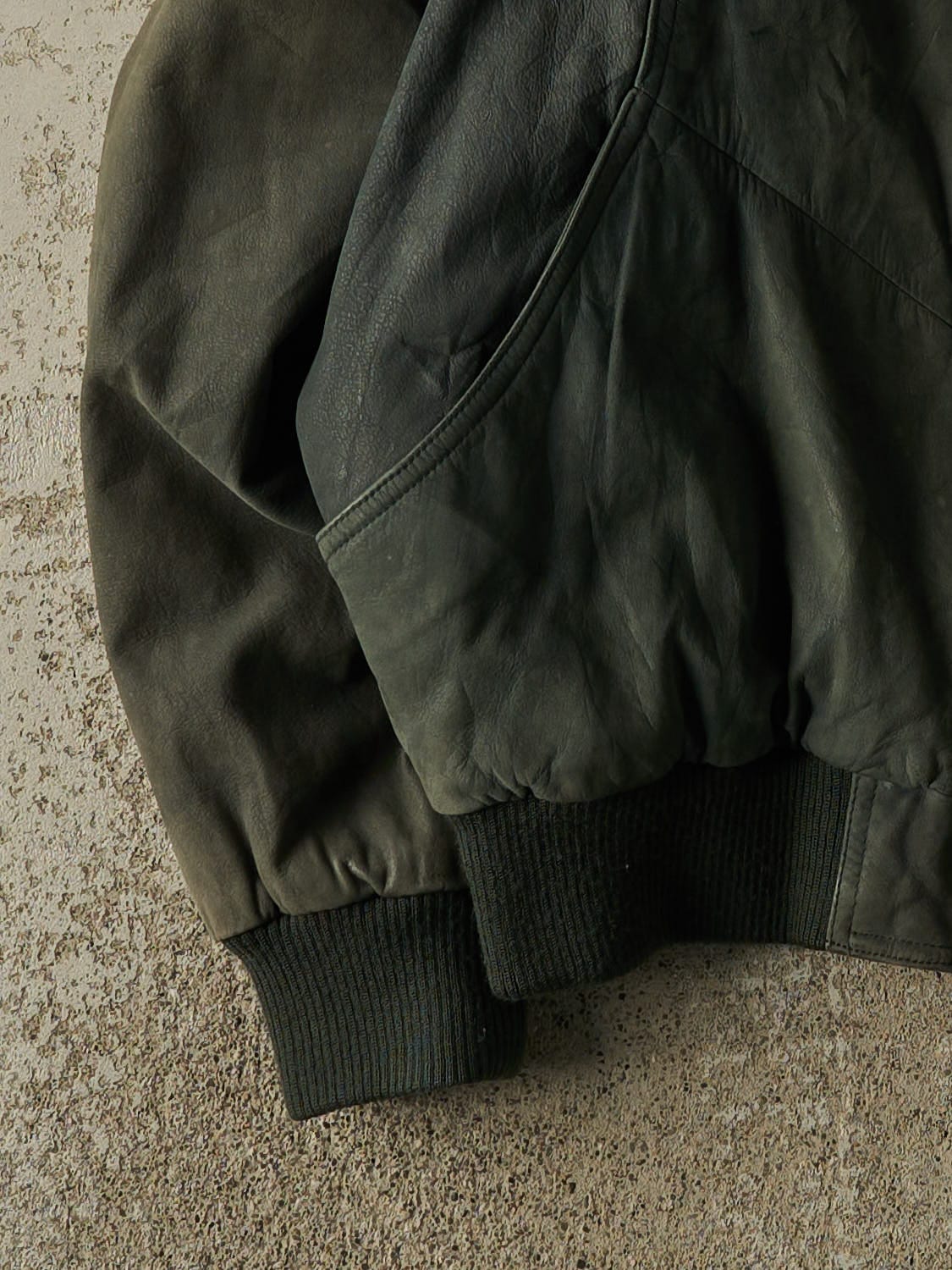 Vintage 90s Green Leather Bomber Jacket (S/M) - Image 3