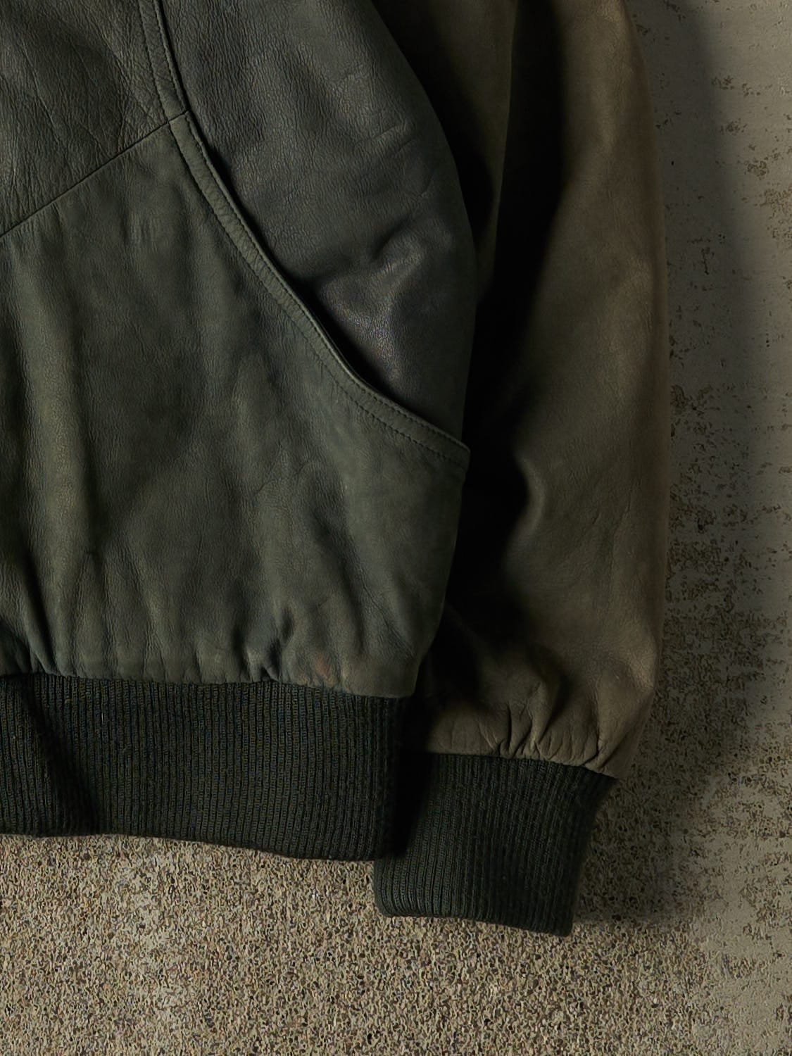 Vintage 90s Green Leather Bomber Jacket (S/M) - Image 4