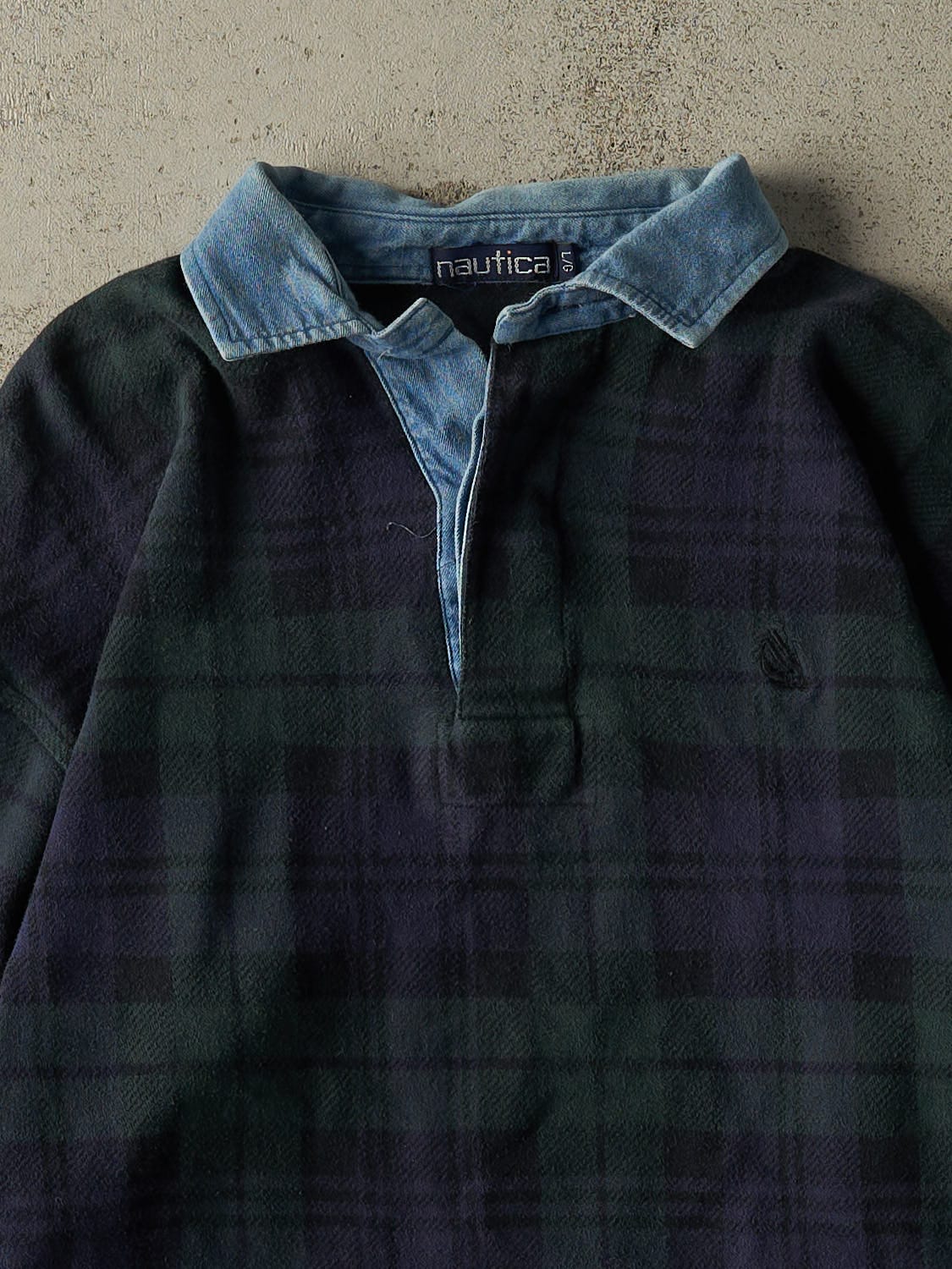 Vintage 90s Green & Navy Nautica Embroidered Quarter Button Long Sleeve (L) - Image 2