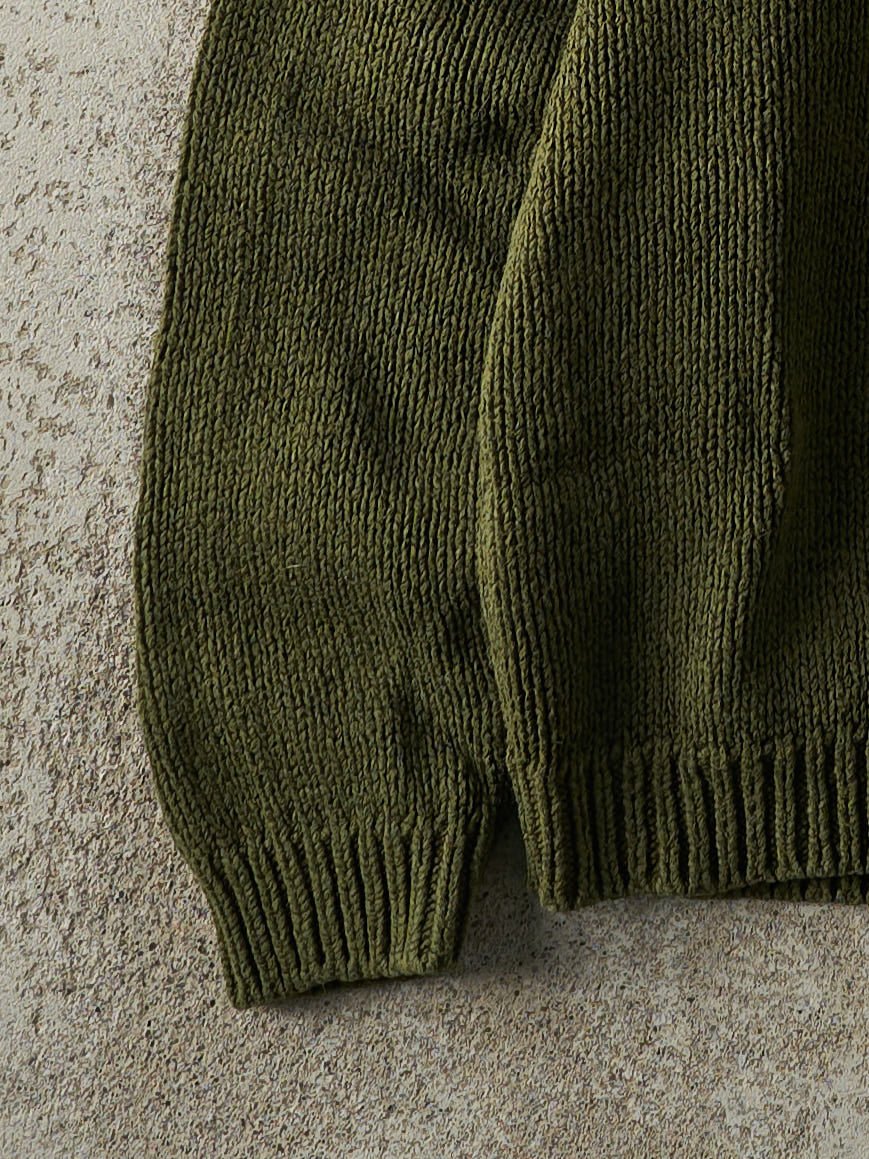 Vintage 90s Green & Navy Striped Knit Pullover (M) - Image 3
