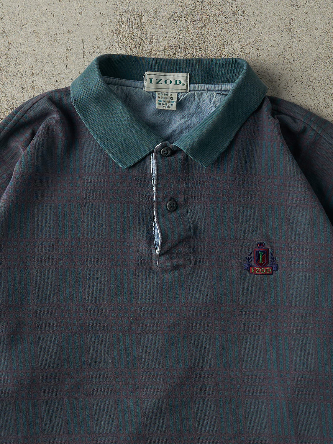 Vintage 90s Green Plaid Izod Quarter Button Long Sleeve (XL) - Image 2