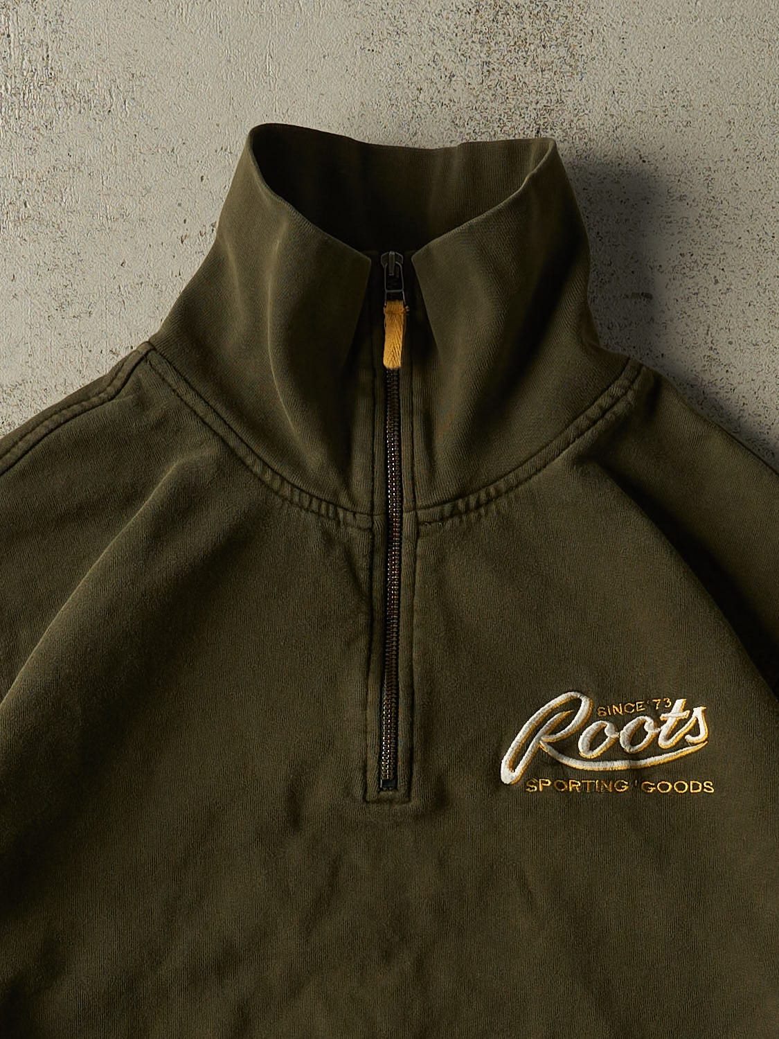 Vintage 90s Green Roots Embroidered Quarter Zip Sweater (L/XL) - Image 2