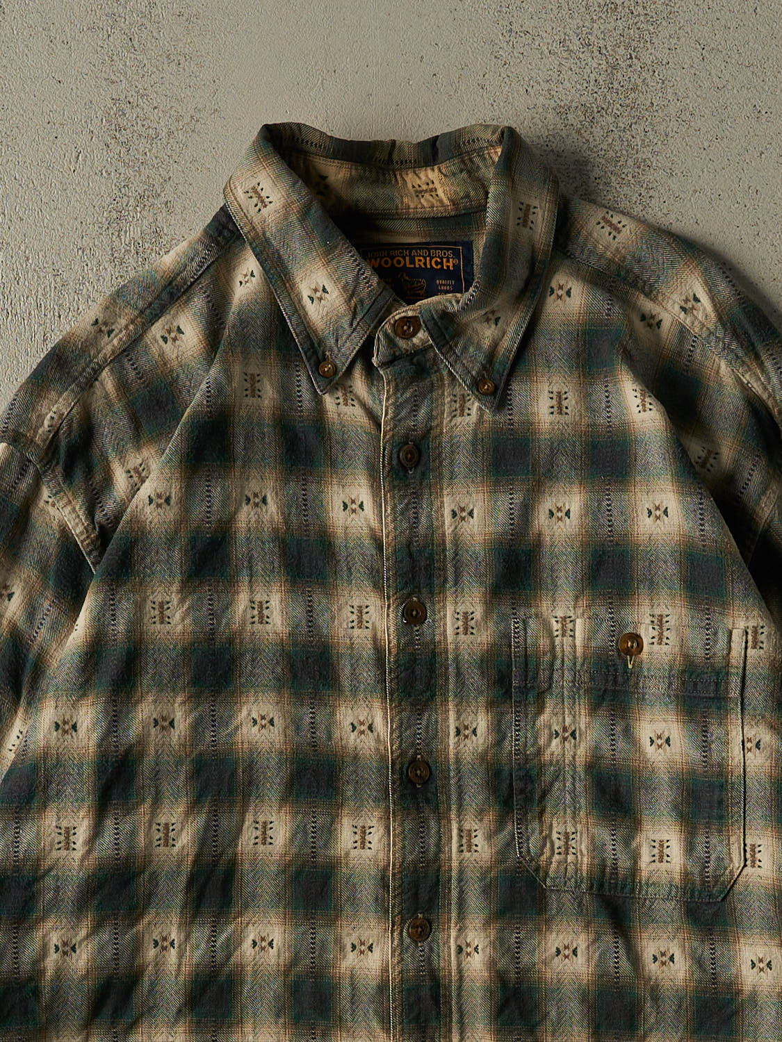 Vintage 90s Green Woolrich Button Up Long Sleeve (XXL) - Image 2