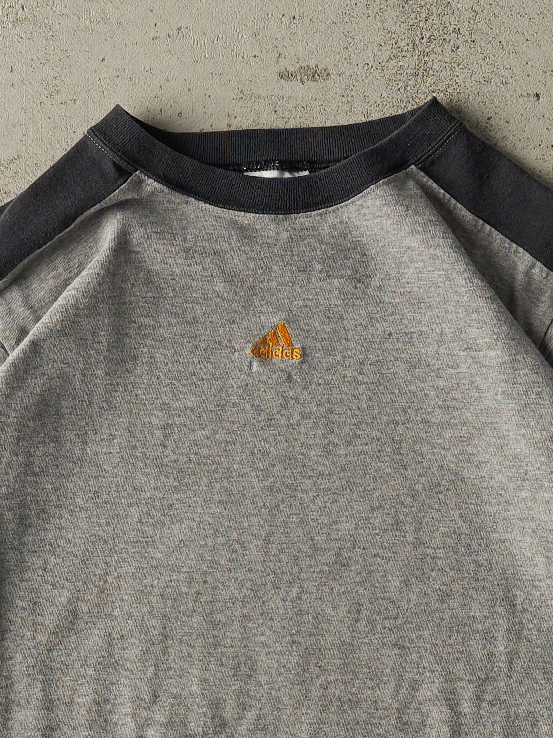 Vintage 90s Grey Adidas Embroidered Tee (S/M) - Image 2