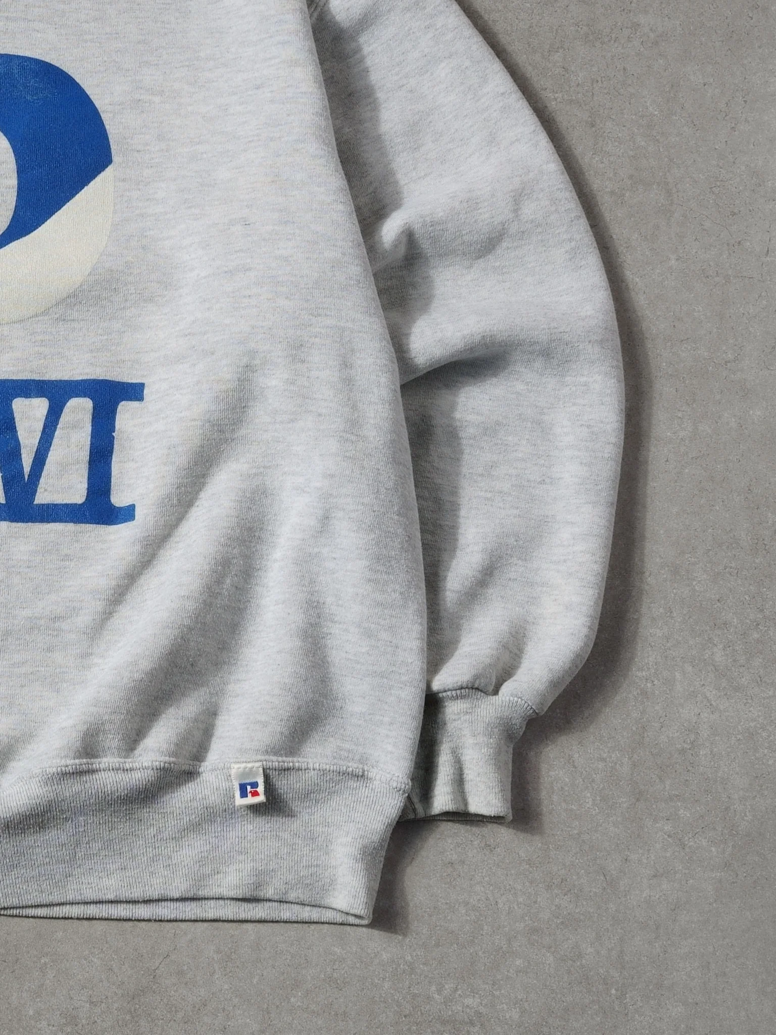 Vintage 90s Grey and Blue P VI #6 Russell Athletics Crewneck (M) - Image 3