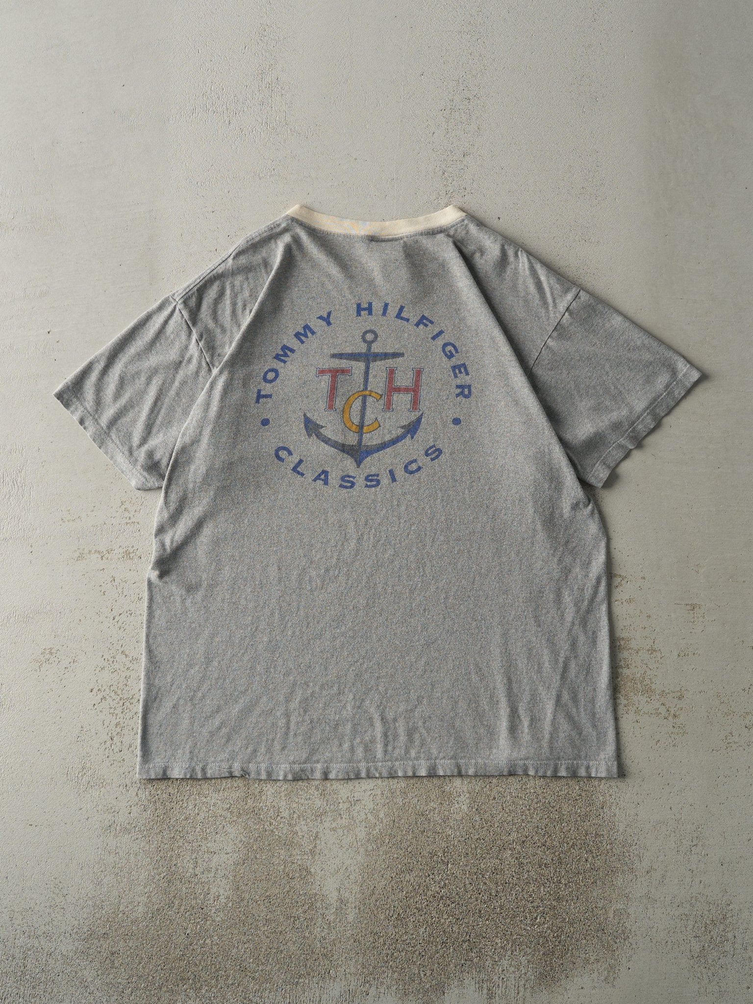Vintage 90s Grey & Beige Tommy Hilfiger Classics Pocket Tee (L) - Image 2