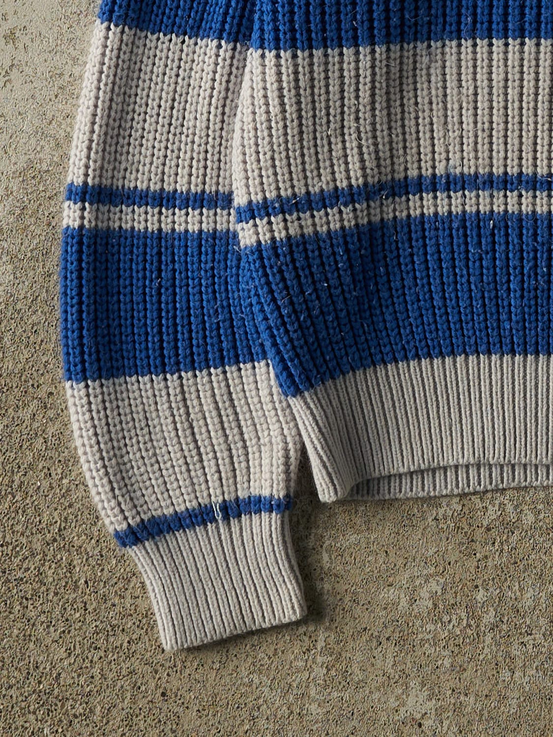 Vintage 90s Grey & Blue Striped Fisherman Knit (S/M) - Image 3