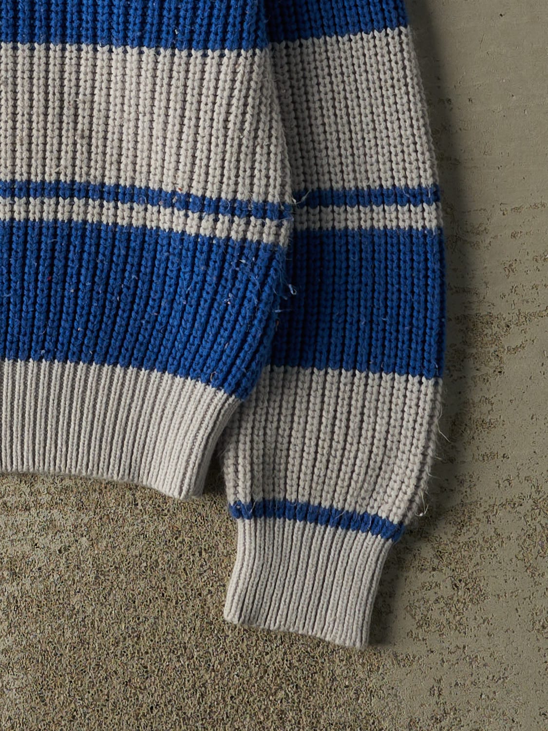 Vintage 90s Grey & Blue Striped Fisherman Knit (S/M) - Image 4