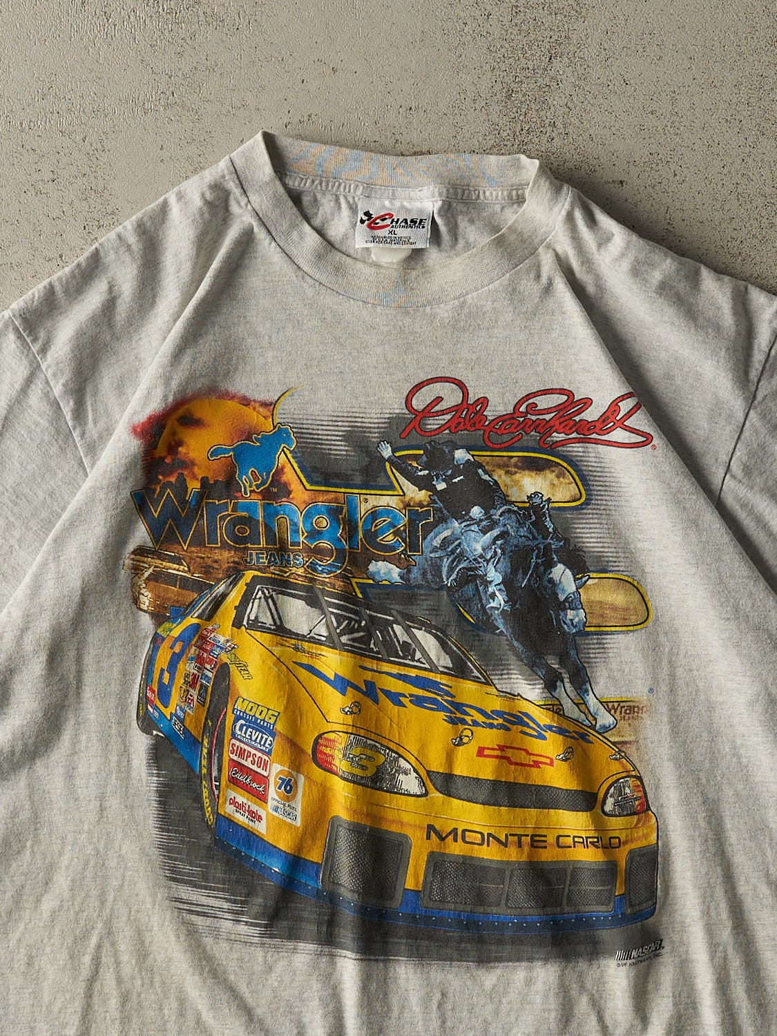 Vintage 90s Grey Dale Earnhardt Wrangler Nascar Racing Tee (XL) - Image 2