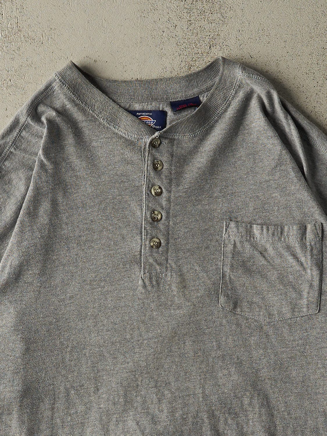 Vintage 90s Grey Dickies Quarter Button Pocket Tee (XL) - Image 2