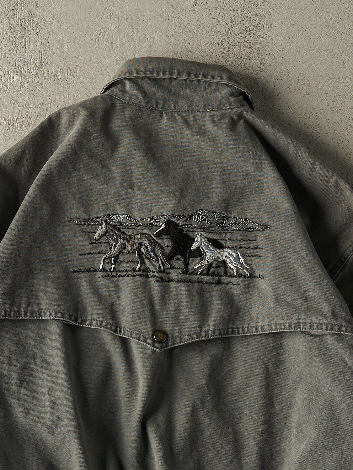 Vintage 90s Grey Embroidered Western Button Up Jacket (L) - Image 4