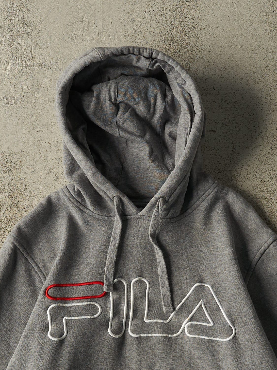 Vintage 90s Grey Fila Embroidered Hoodie (XS/S) - Image 2