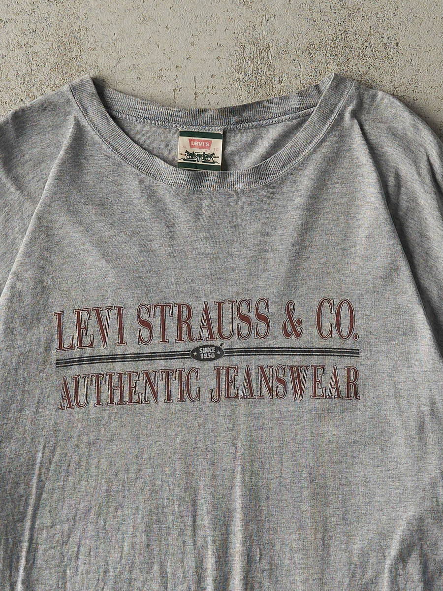 Vintage 90s Grey Levi's Logo Tee (XL/XXL) - Image 2